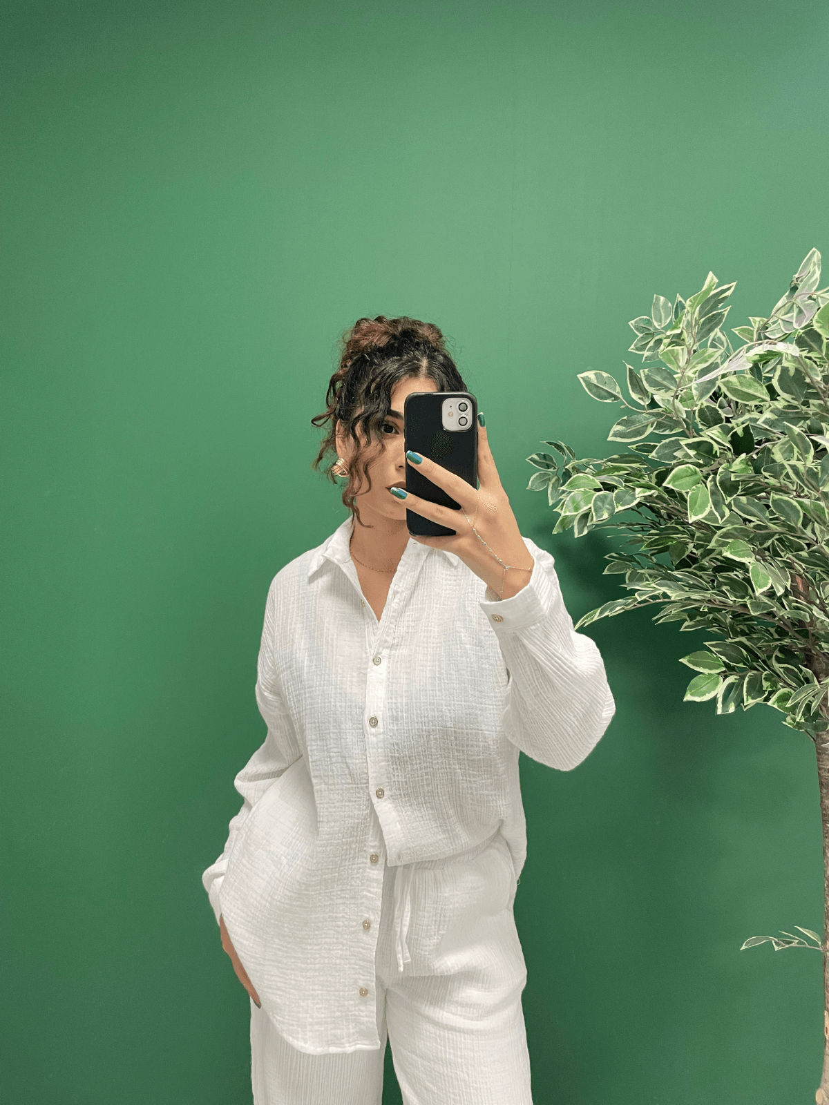 Flache Lange Ärmel Oversize Müslin Frauen Shirt