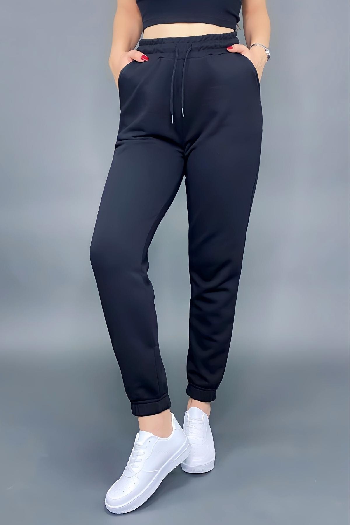 Women's Regular Fit Black Tracksuit Bottoms