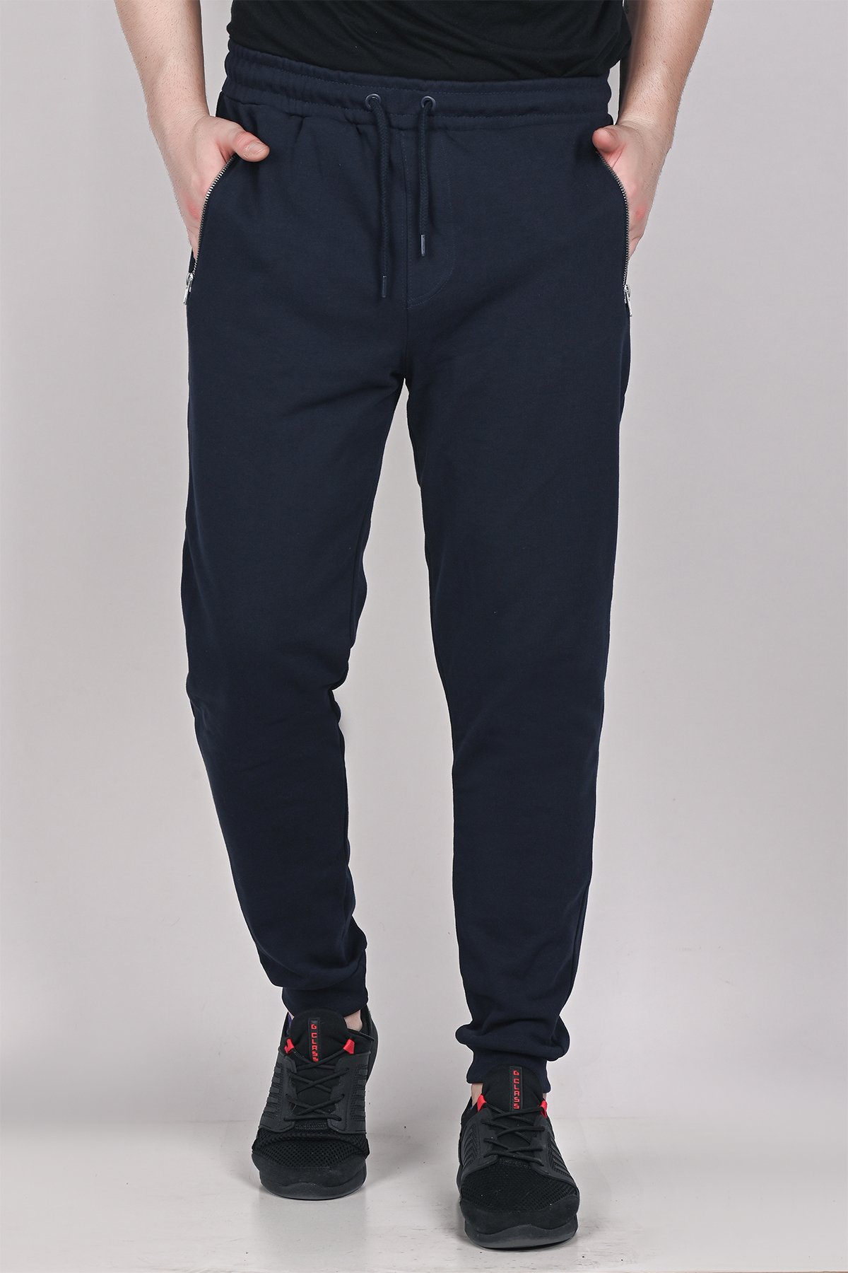 Blue-Navy-White-Black 4-piece Men's Tracksuit Bottoms With Zipper Pockets