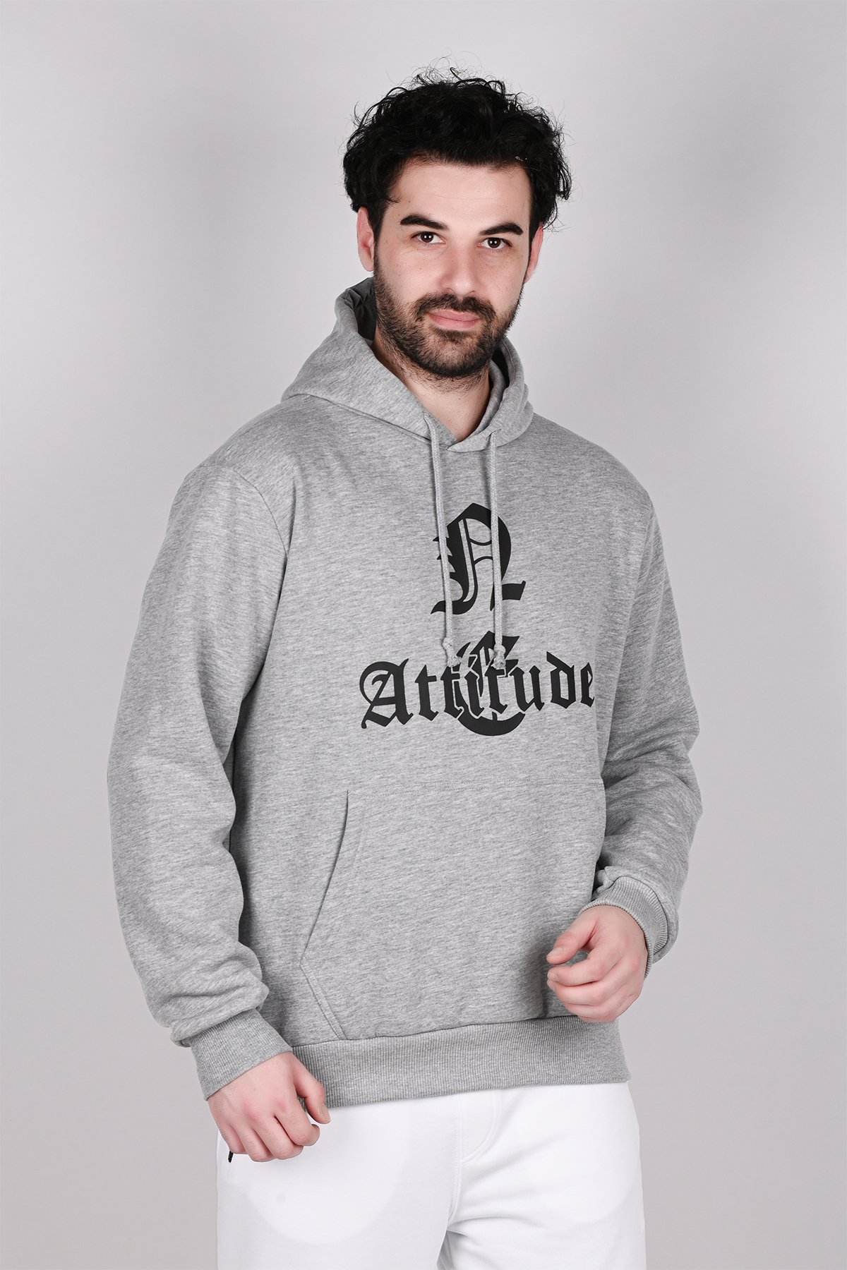 Grey-Cream-Black-Navy Blue Hooded Printed Men's 4-piece Sweatshirt