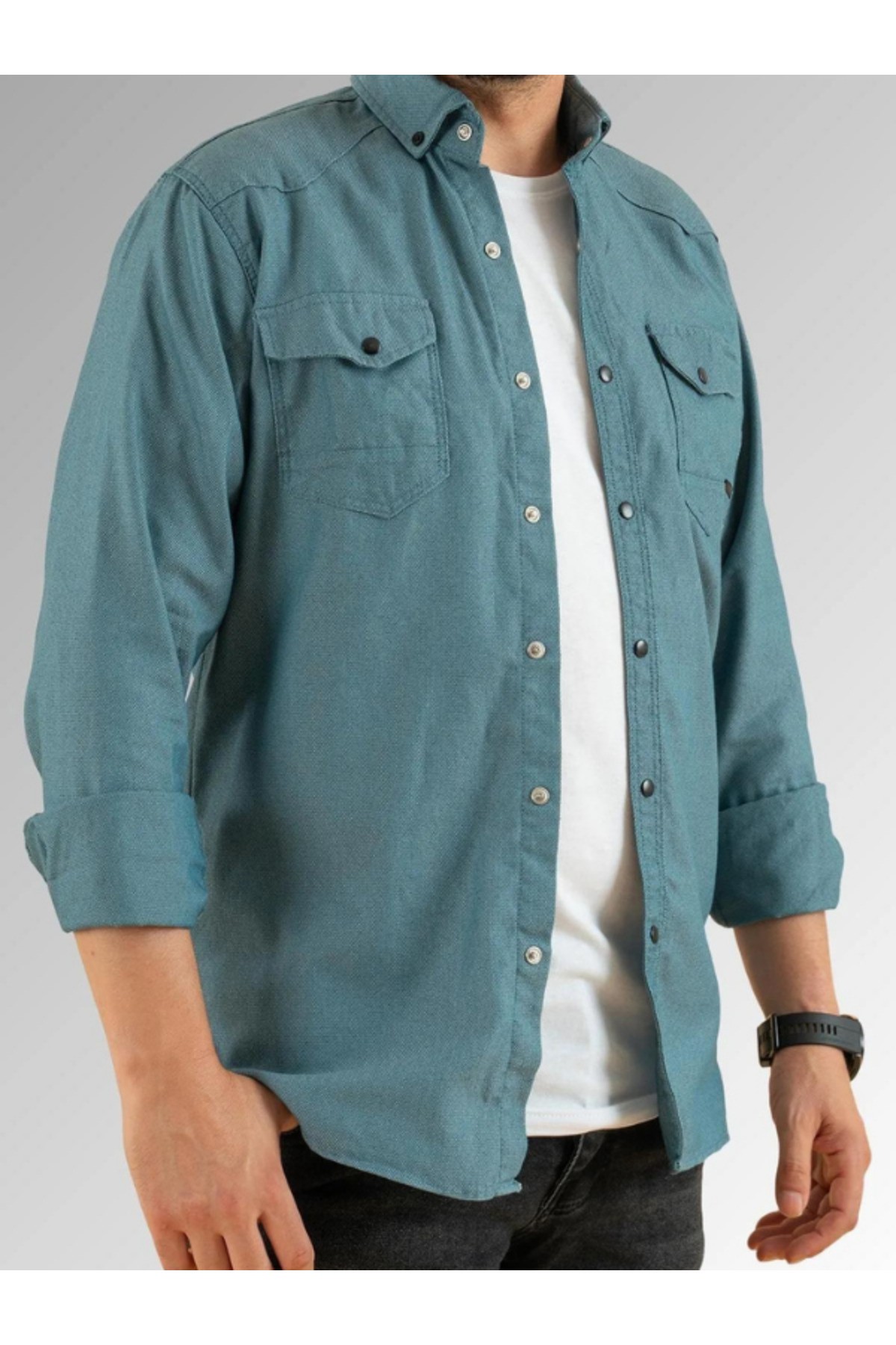 Men's Shirt With Gabardine Double Pockets With Snap Buttons