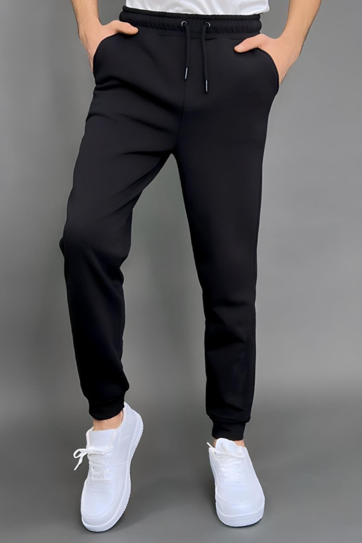 Black Comfortable Molded Basic Men's Tracksuit Bottoms