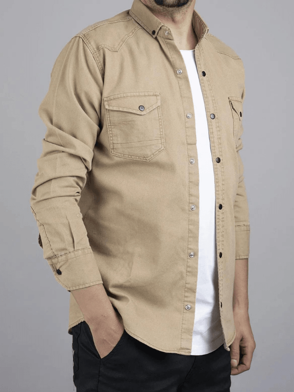 Men's Shirt With Gabardine Double Pockets With Snap Buttons