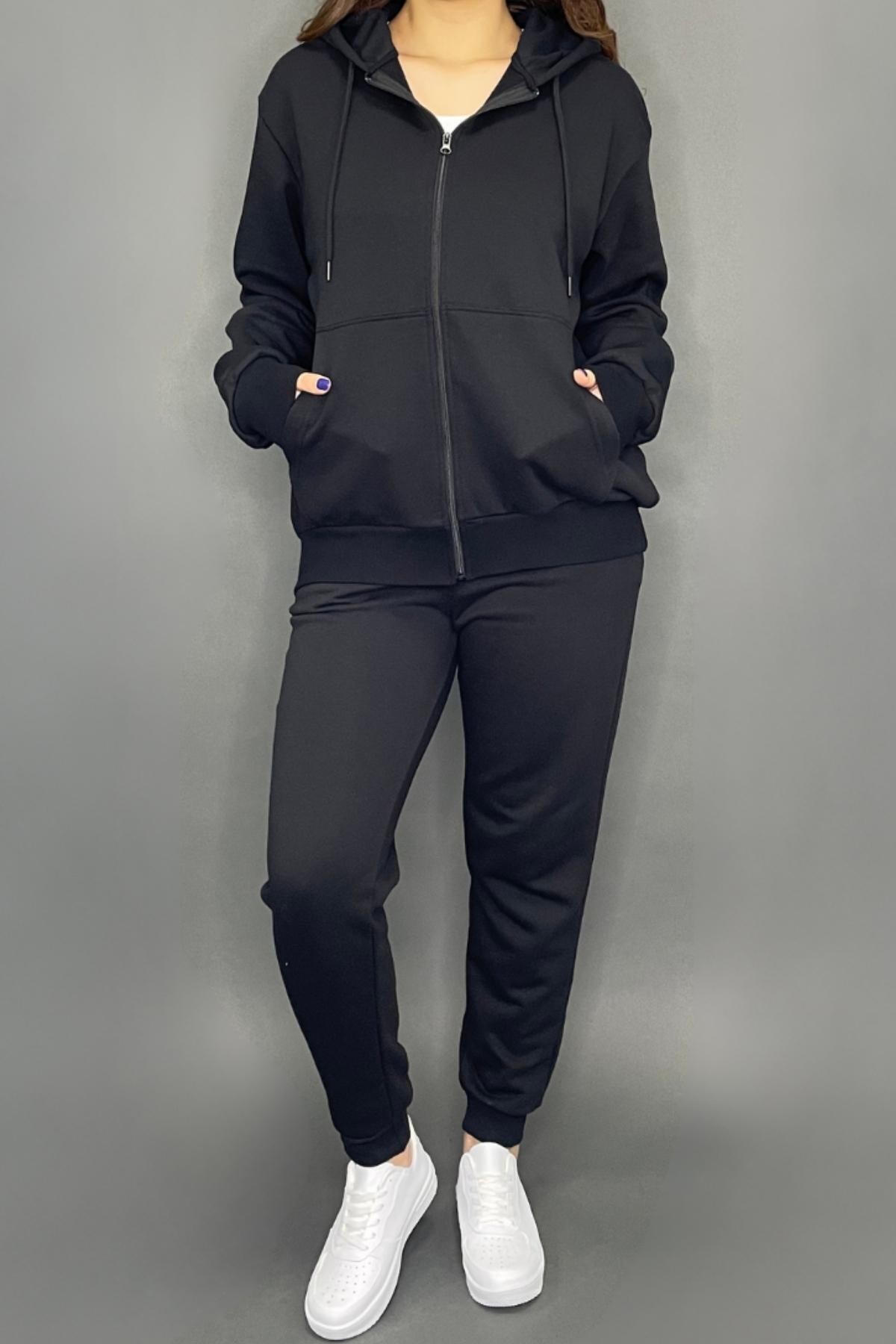 Women's Regular Fit Black Tracksuit