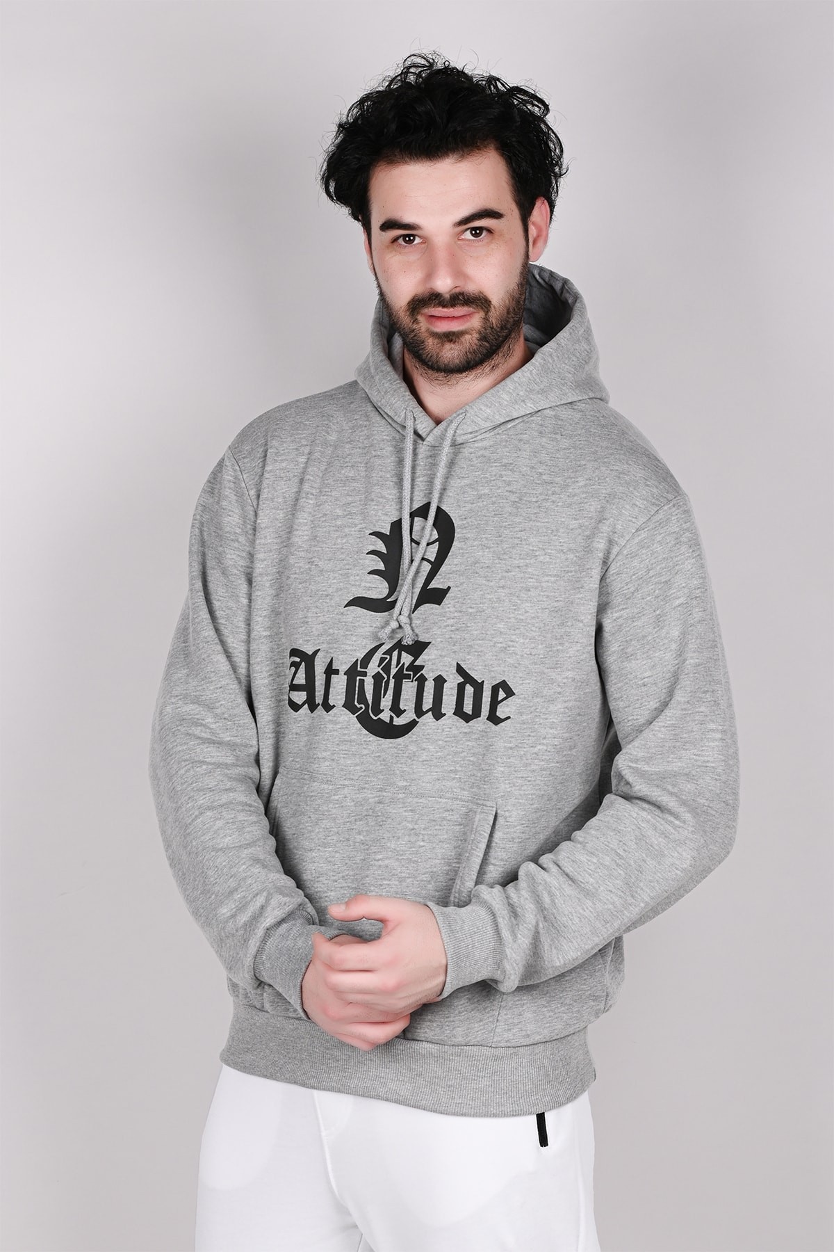 Grey Hooded Printed Men's Sweatshirt