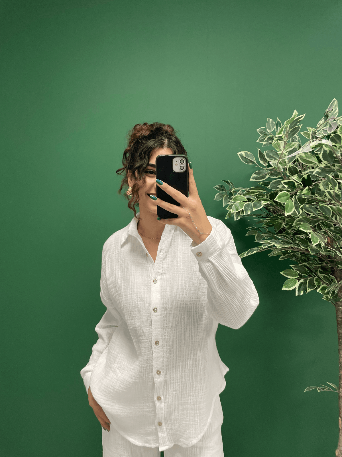 Flache Lange Ärmel Oversize Müslin Frauen Shirt