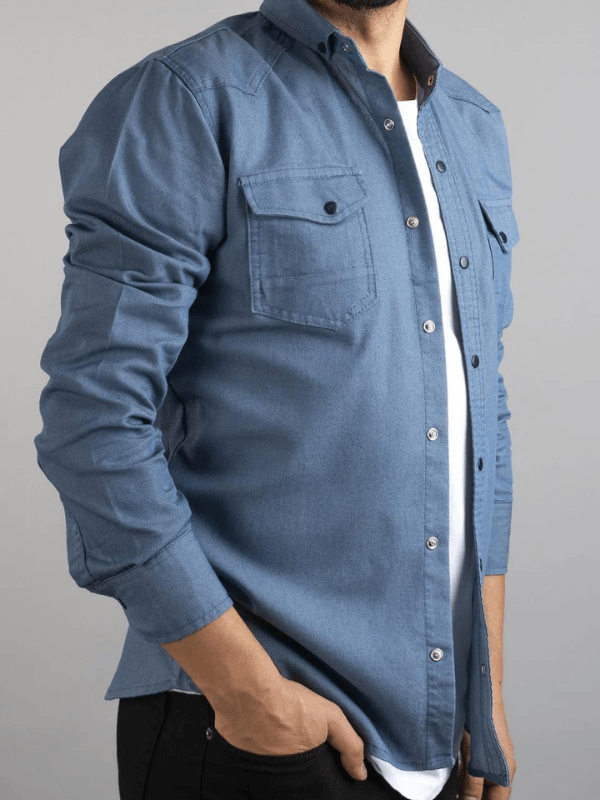 Men's Shirt With Gabardine Double Pockets With Snap Buttons