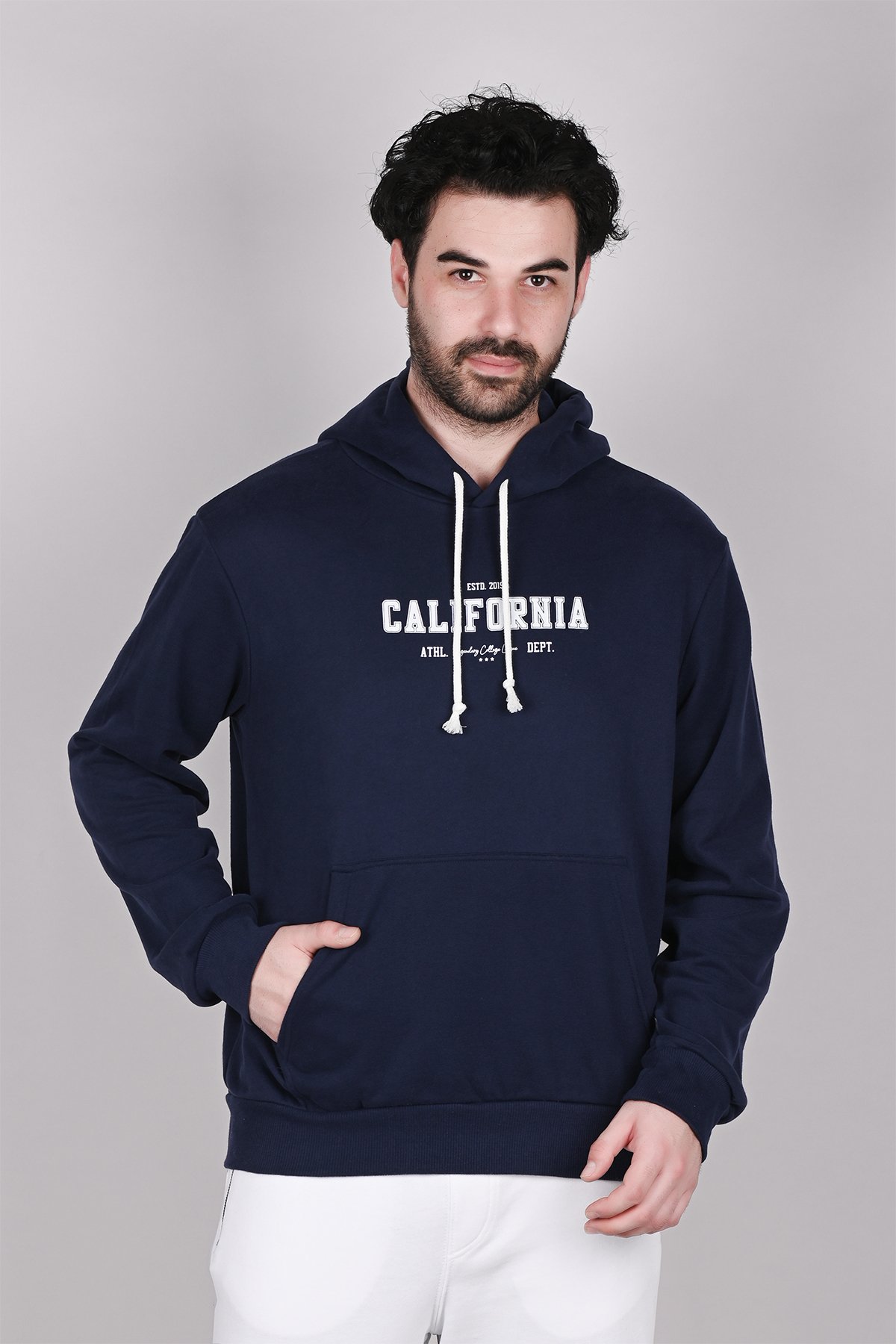 Grey-Cream-Black-Navy Blue Hooded Printed Men's 4-piece Sweatshirt