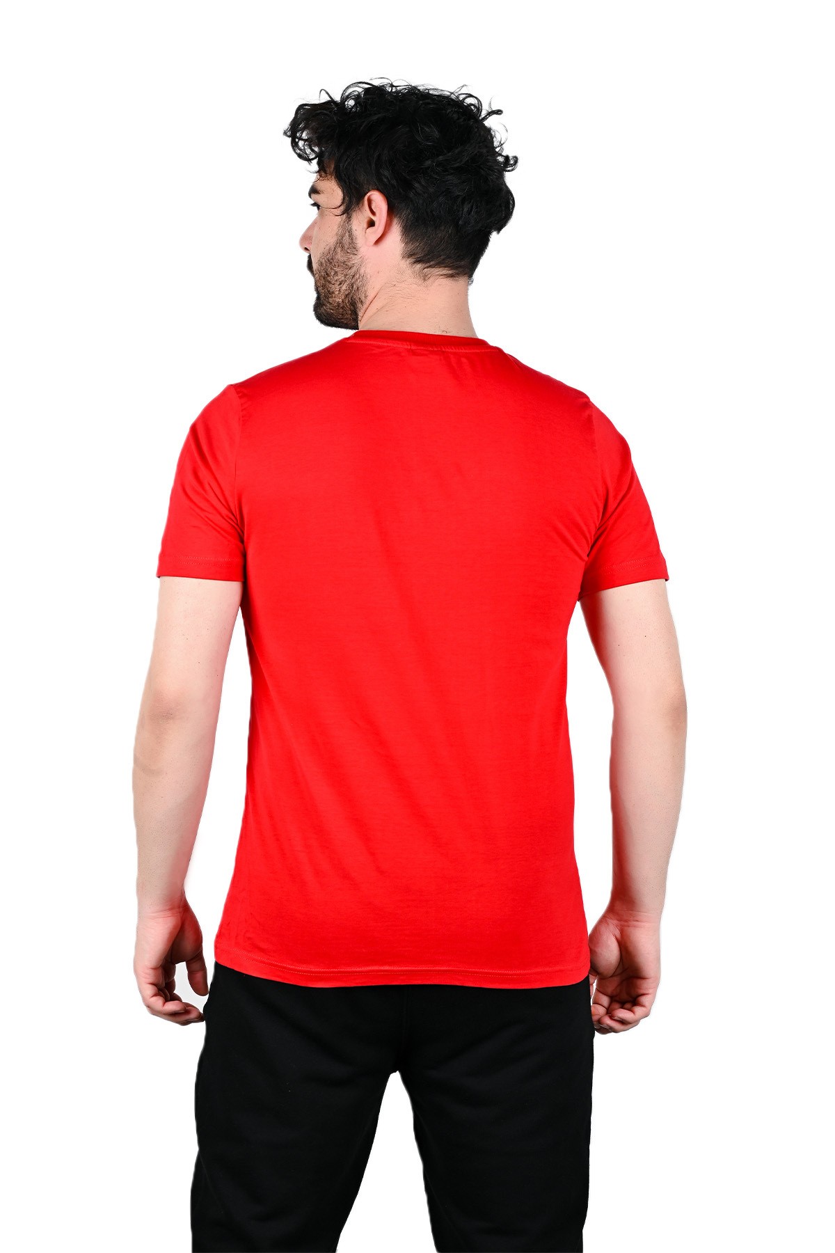 Siyah-Beyaz-Kırmızı Erkek Regular Fit 3'lü Pamuk T-shirt