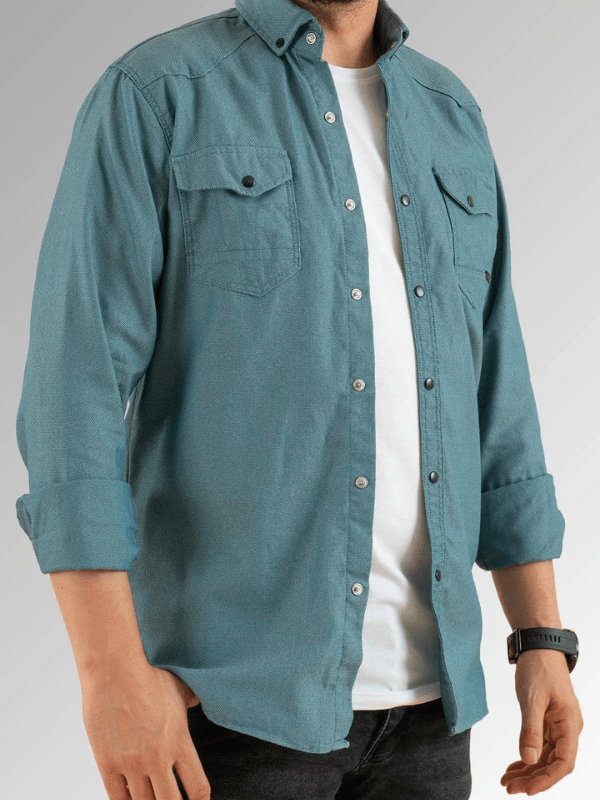 Men's Shirt With Gabardine Double Pockets With Snap Buttons