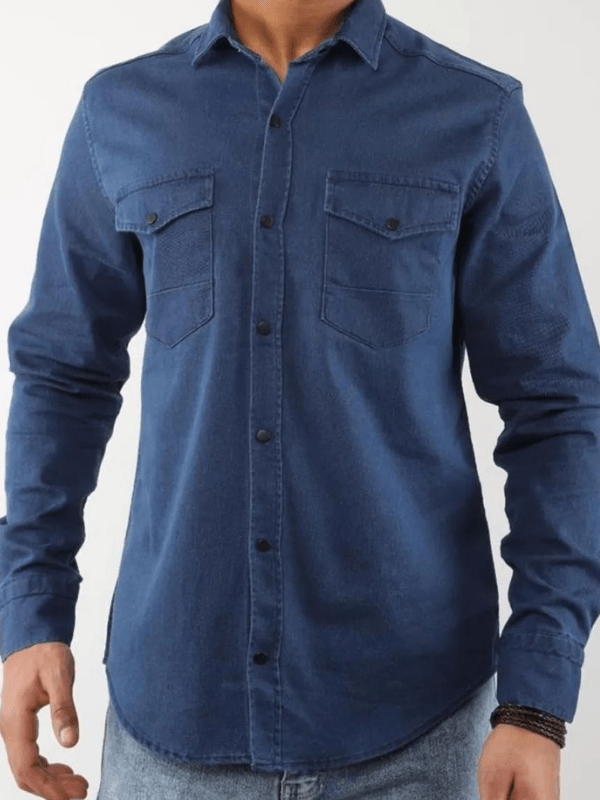 Men's Shirt With Gabardine Double Pockets With Snap Buttons