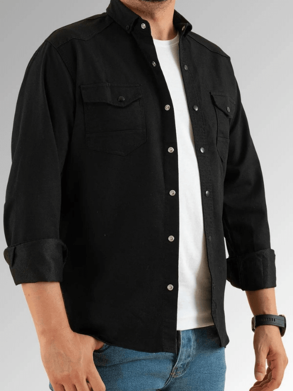 Men's Shirt With Gabardine Double Pockets With Snap Buttons