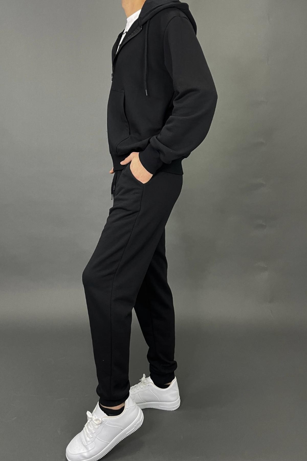 Black Casual Pattern Basic Men's Tracksuit