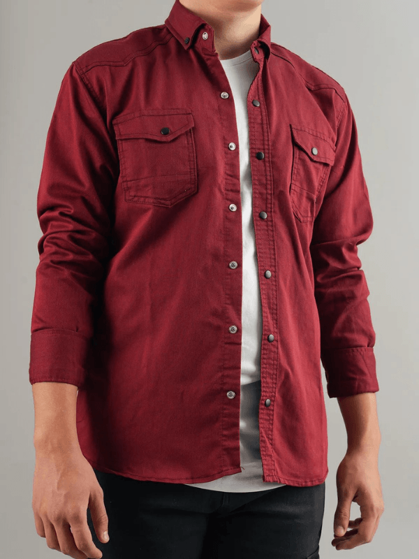 Men's Shirt With Gabardine Double Pockets With Snap Buttons