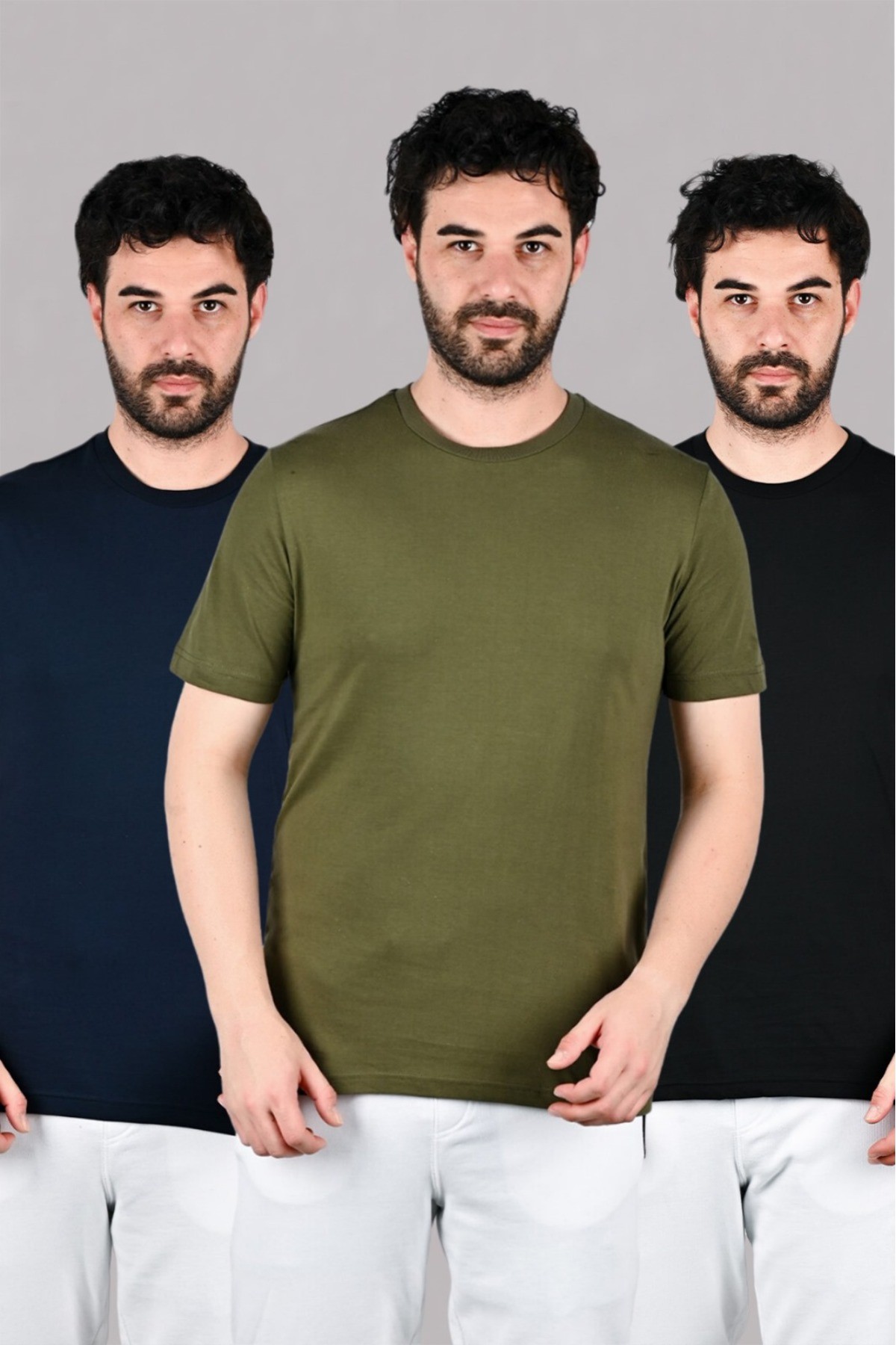 Black-navy - khaki Men's Regular Fit 3 Cotton T-shirt