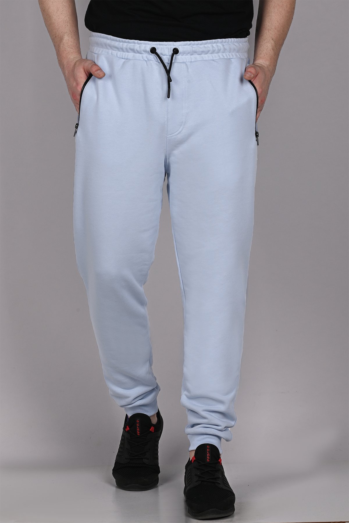 Blue-Navy-White 3-piece Men's Tracksuit Bottoms With Zipper Pockets