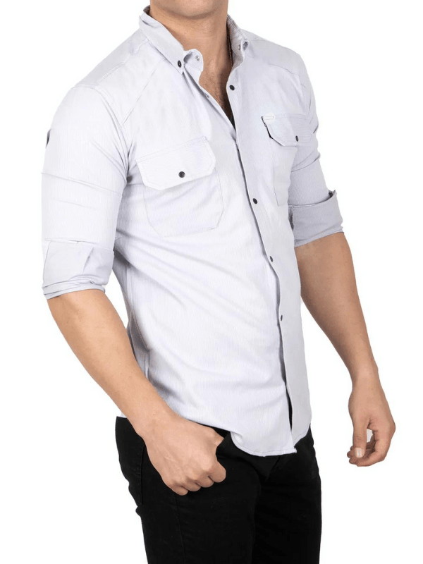 Men's Shirt With Gabardine Double Pockets With Snap Buttons