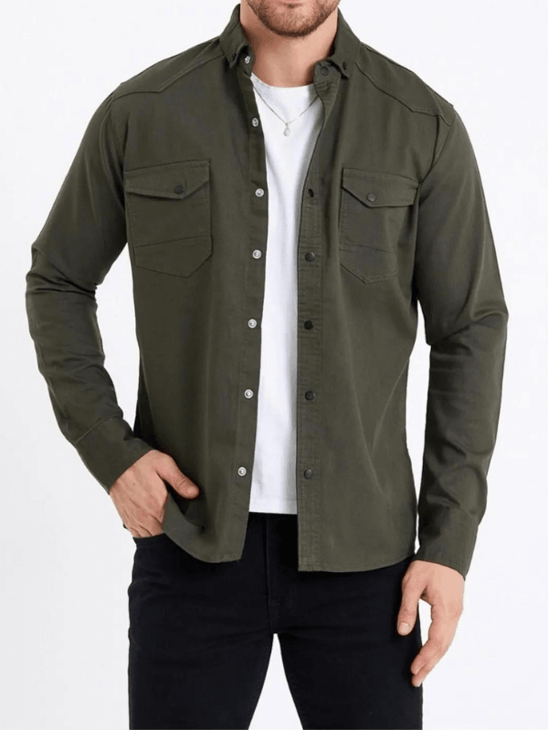 Men's Shirt With Gabardine Double Pockets With Snap Buttons