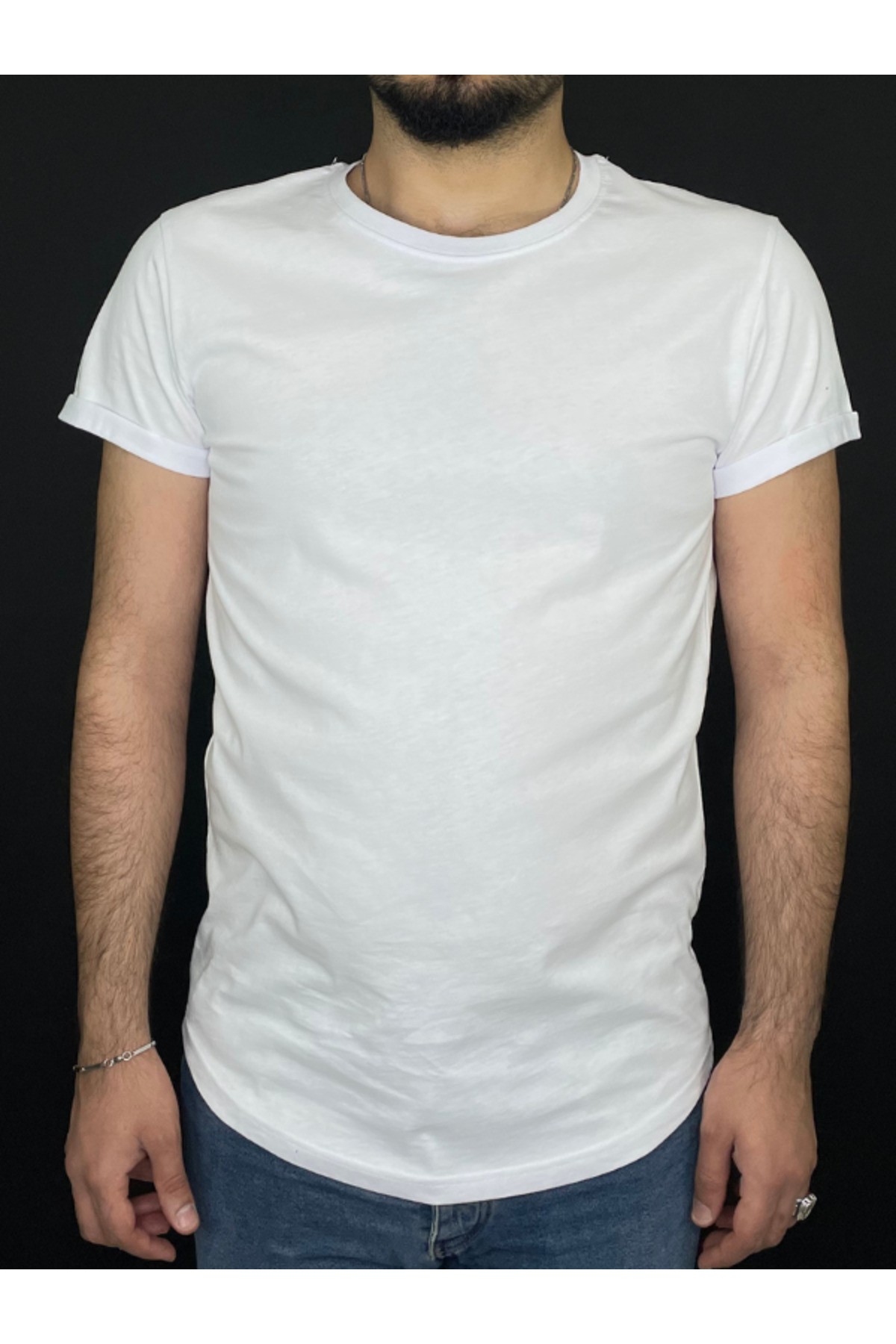 Men's Sleeve Folded Oval Cut T-shirt