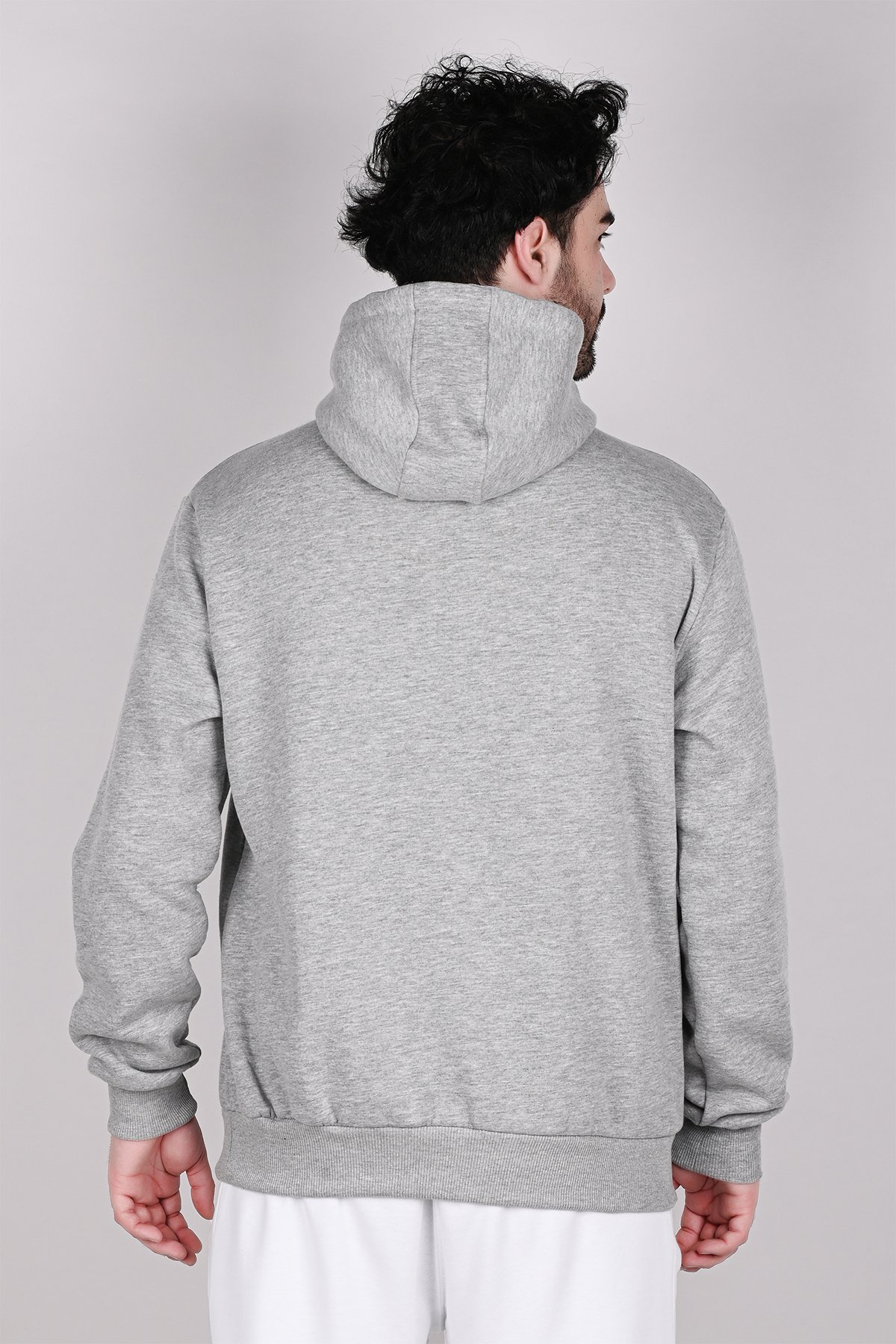 Gri-Krem Kapüşonlu Baskılı 2'li Erkek Sweatshirt