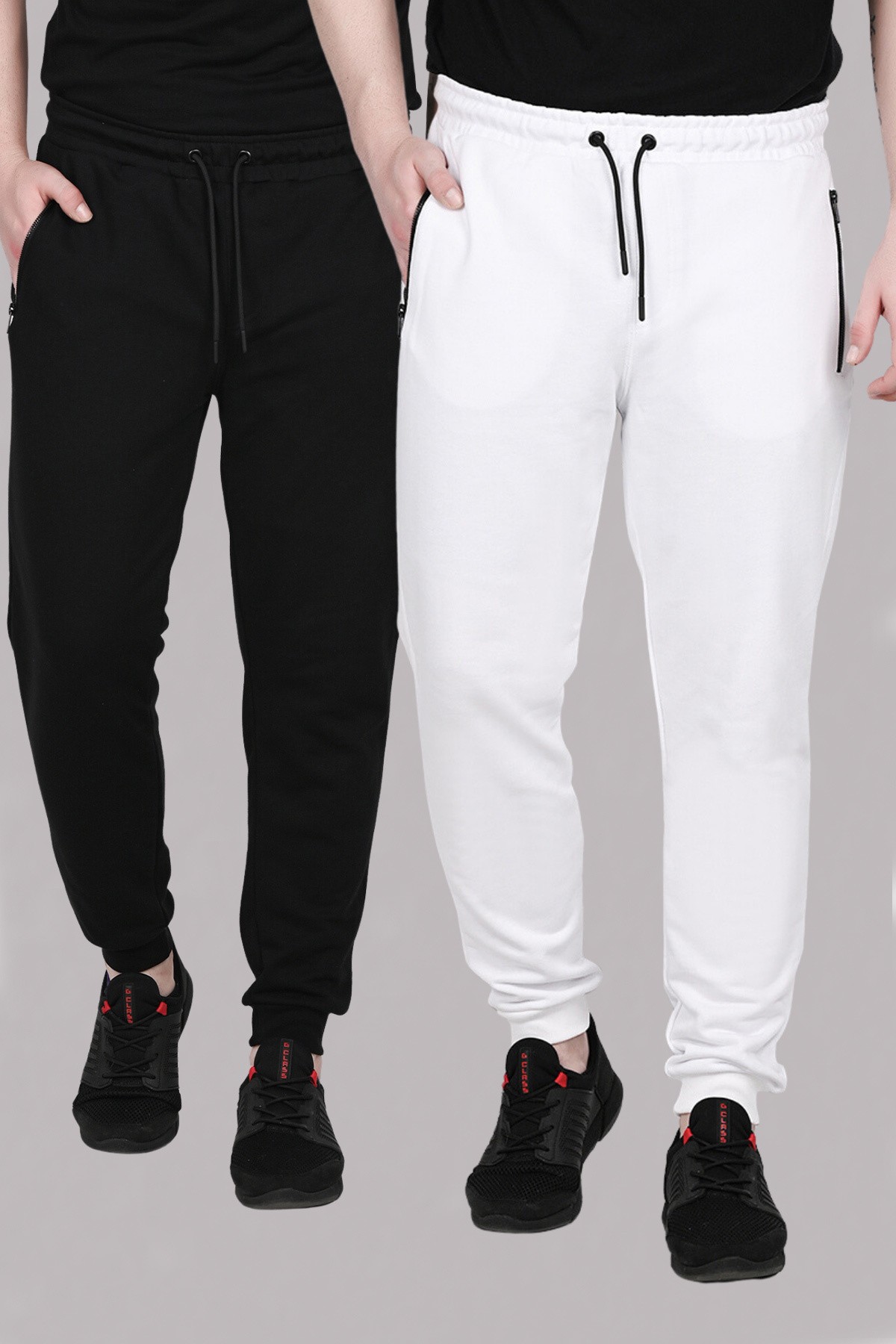 Black and White 2-piece Men's Tracksuit Bottoms with Zipper Pockets