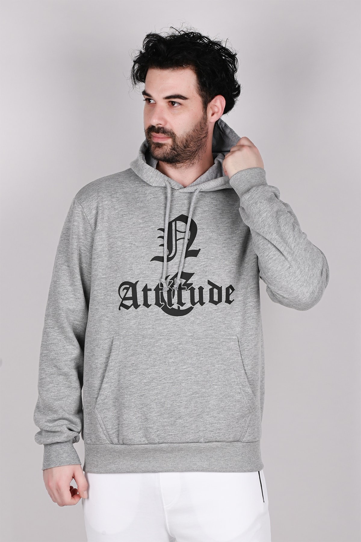 Grey Hooded Printed Men's Sweatshirt