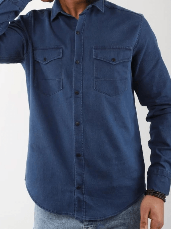 Men's Shirt With Gabardine Double Pockets With Snap Buttons