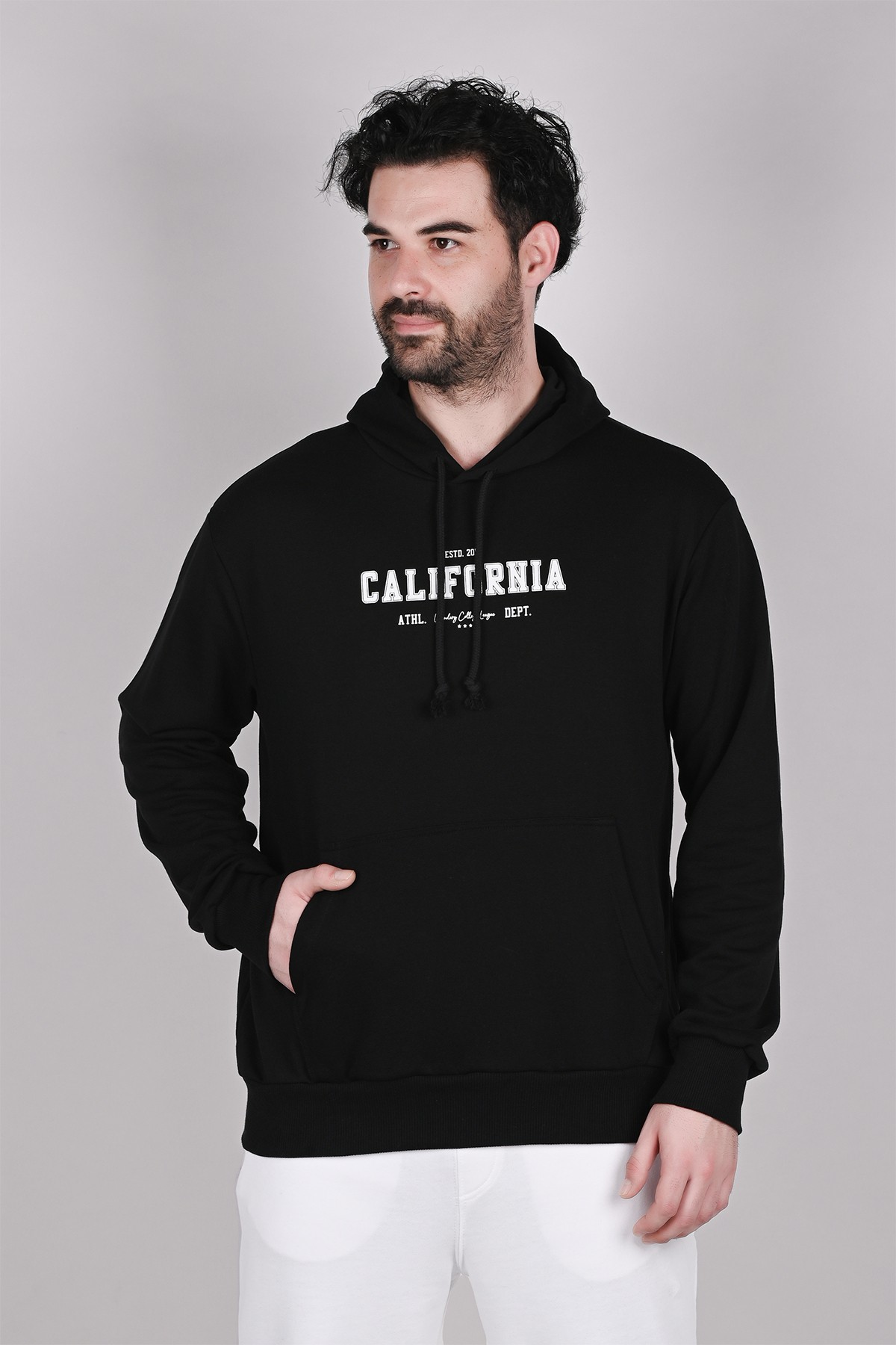 Gri-Krem-Siyah-Lacivert Kapüşonlu Baskılı 4'lü Erkek Sweatshirt