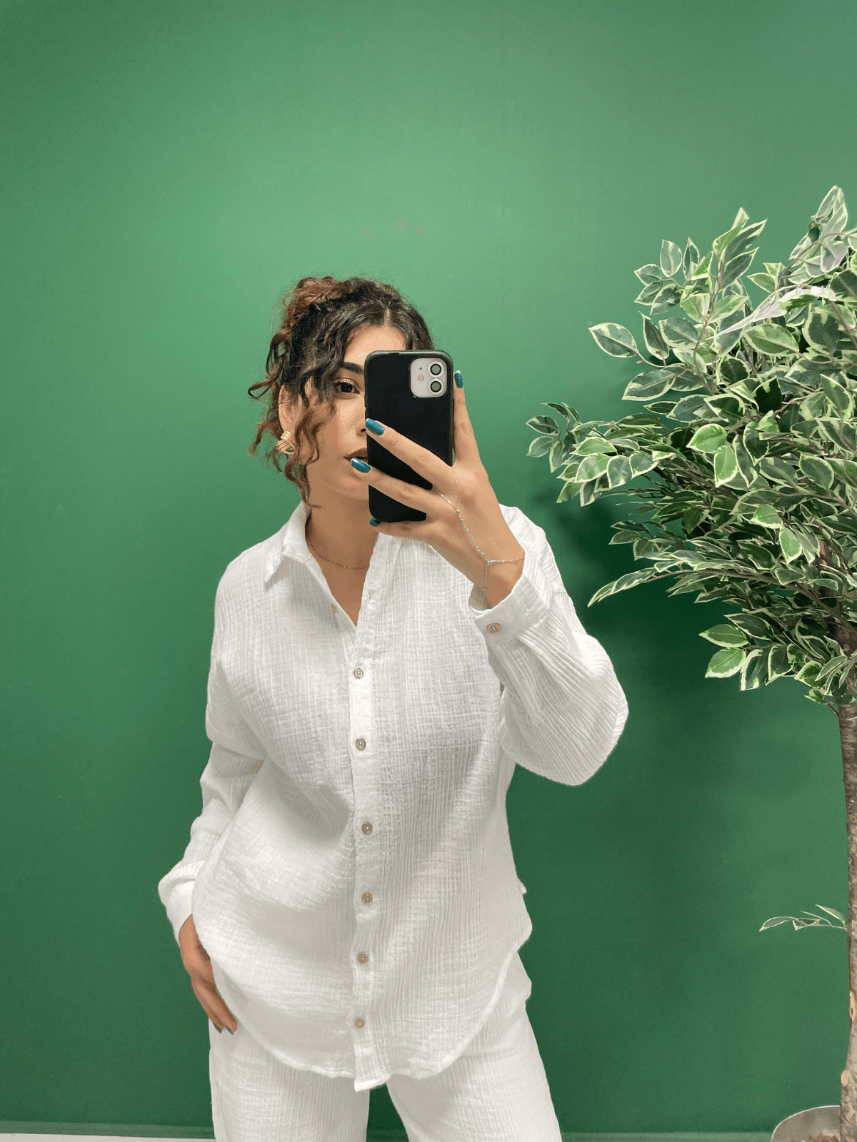 Flache Lange Ärmel Oversize Müslin Frauen Shirt