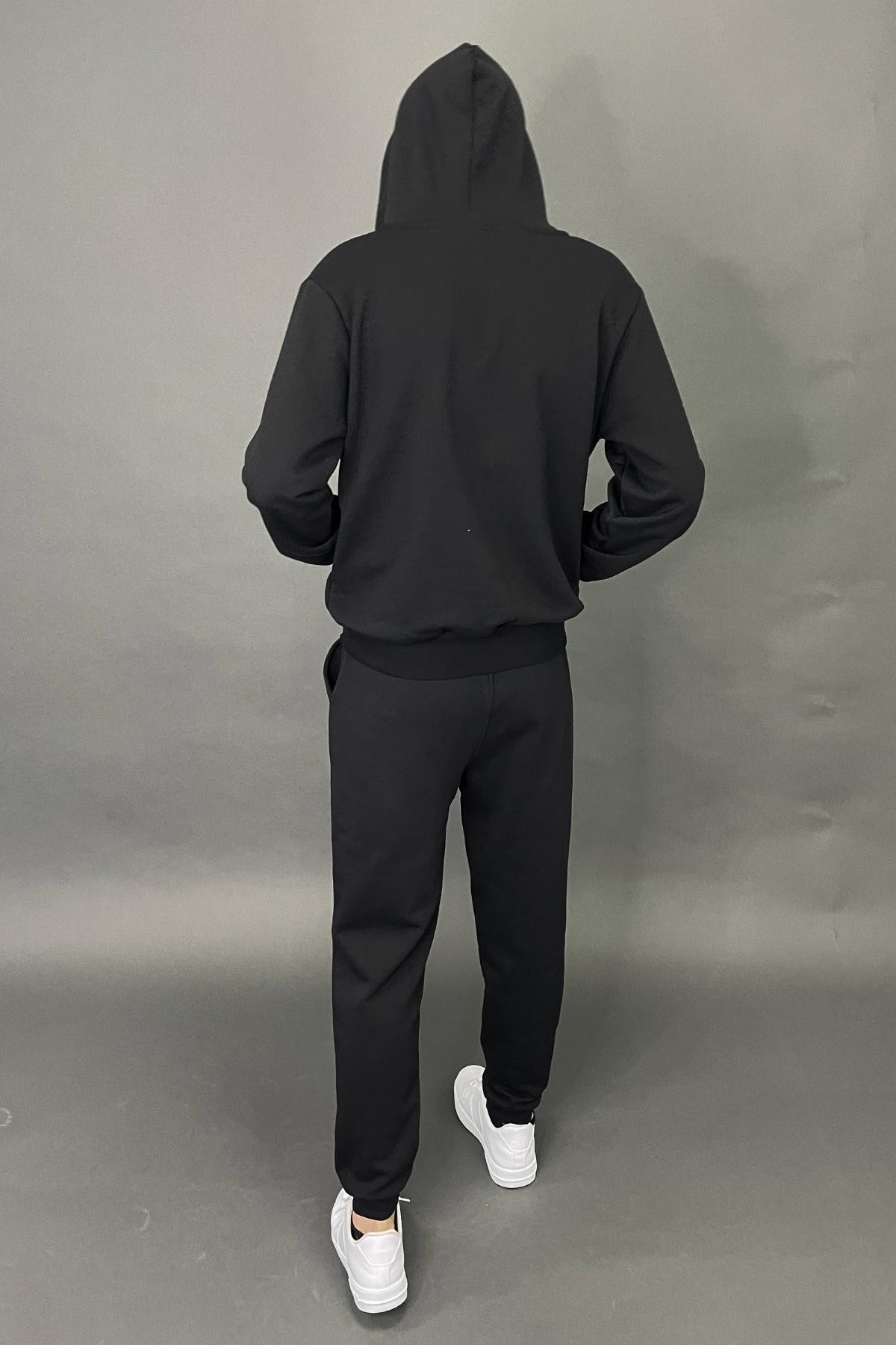 Black Casual Pattern Basic Men's Tracksuit