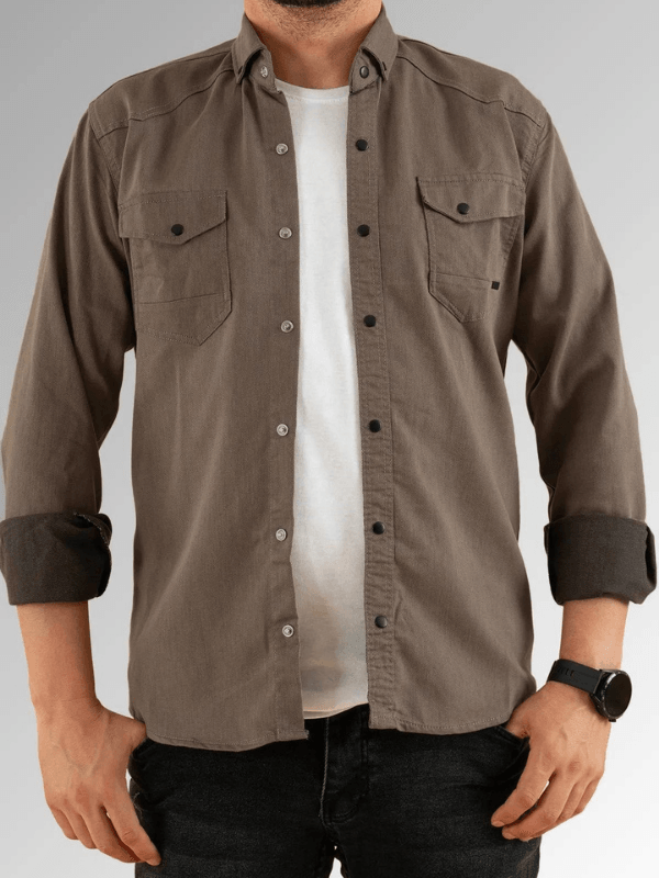 Men's Shirt With Gabardine Double Pockets With Snap Buttons