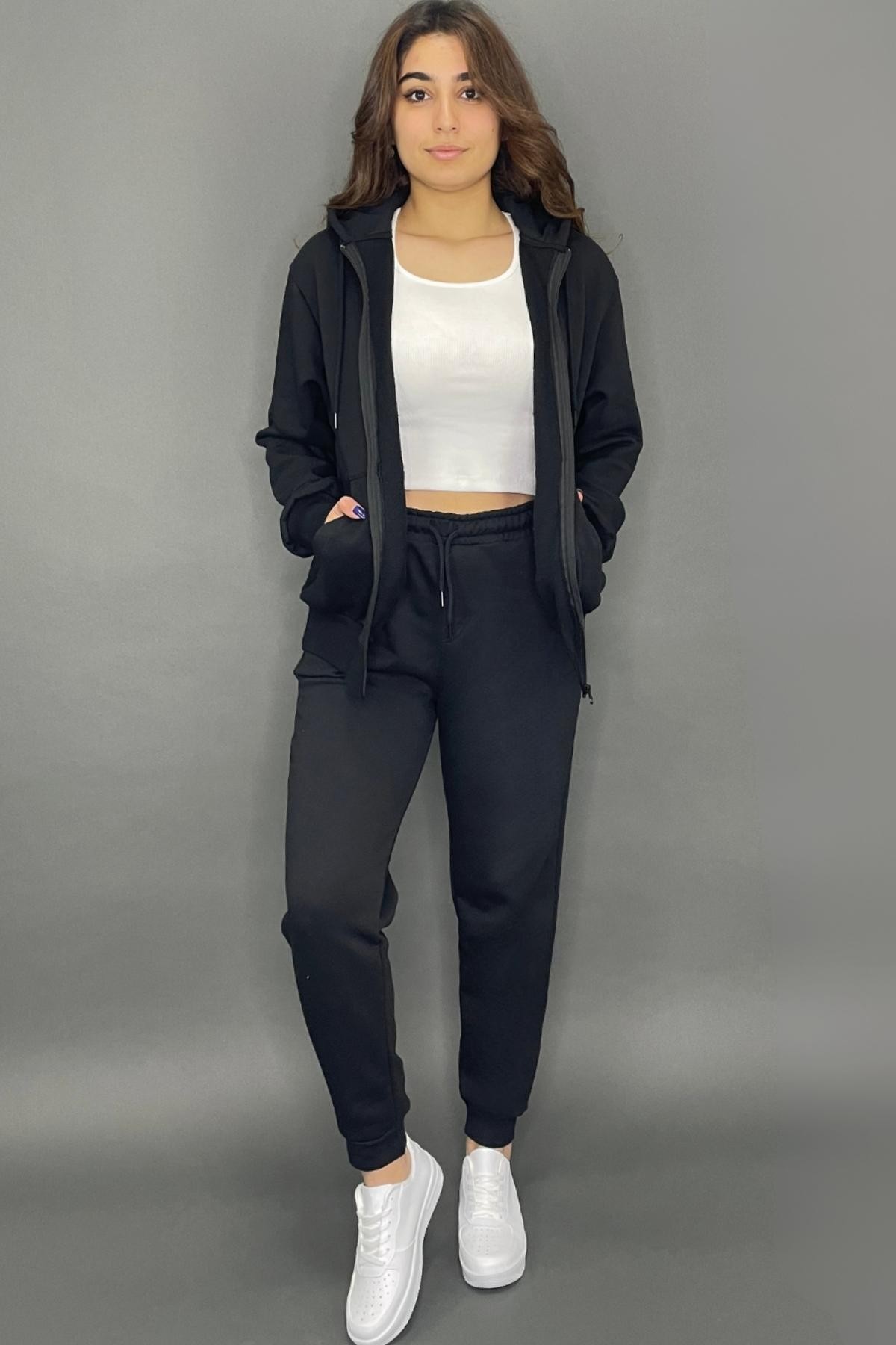 Women's Regular Fit Black Tracksuit