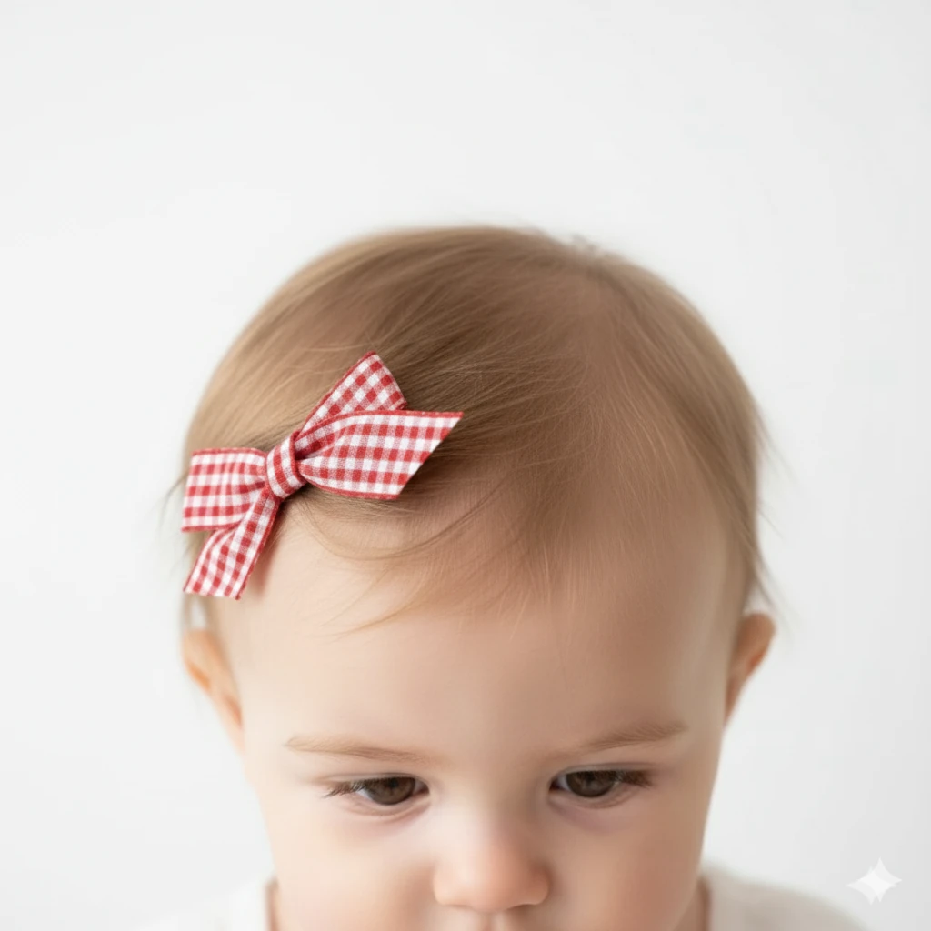 Pötikare Kırmızı Fiyonk Az Saçlı Bebek Tokası