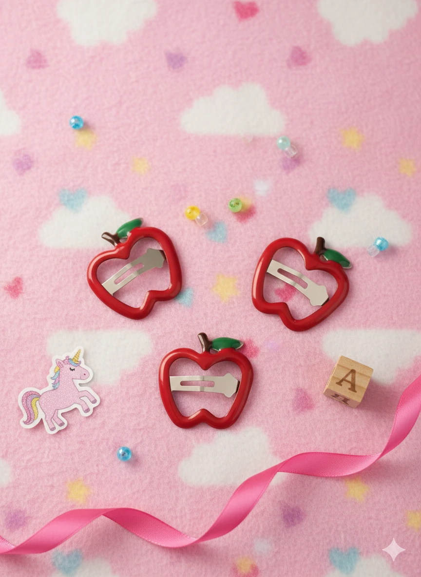 Elma Figürlü 3 'lü Çıtçıt Toka (3 Adet)