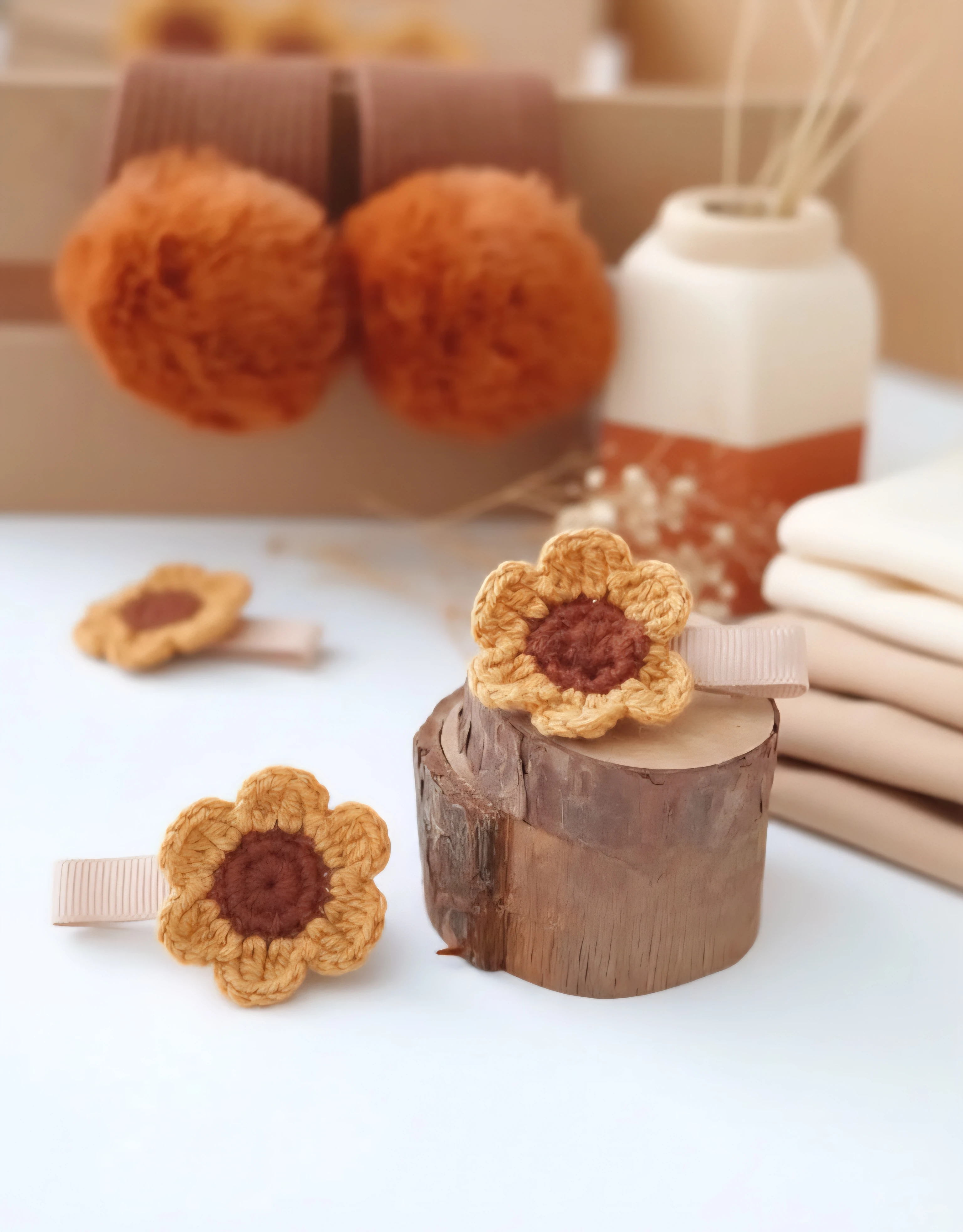 El Örgüsü Hardal Sarı Papatya Klips Toka 2'li