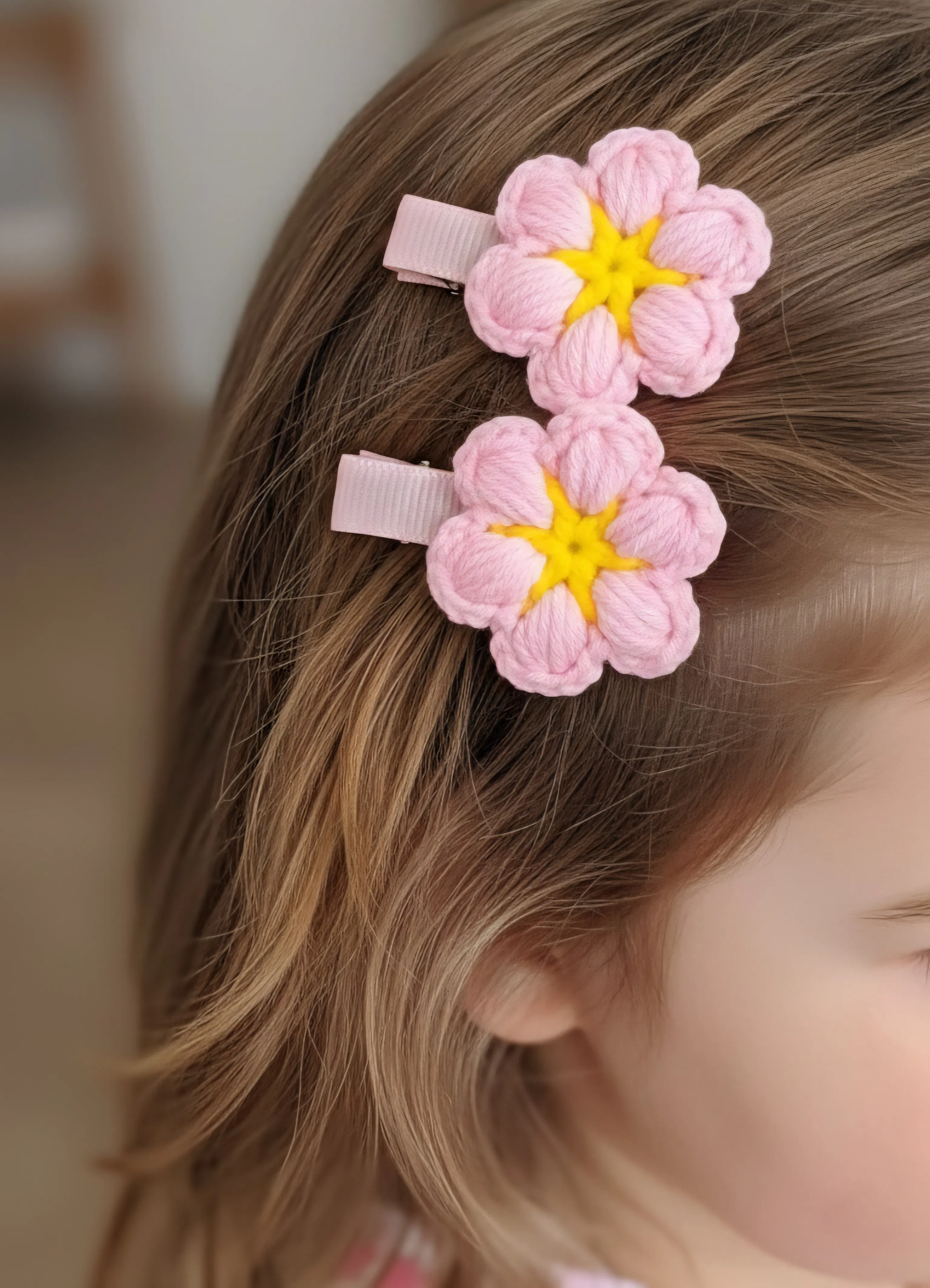 Pembe Daisy Örgü Klips Toka 2'li 4cm klips