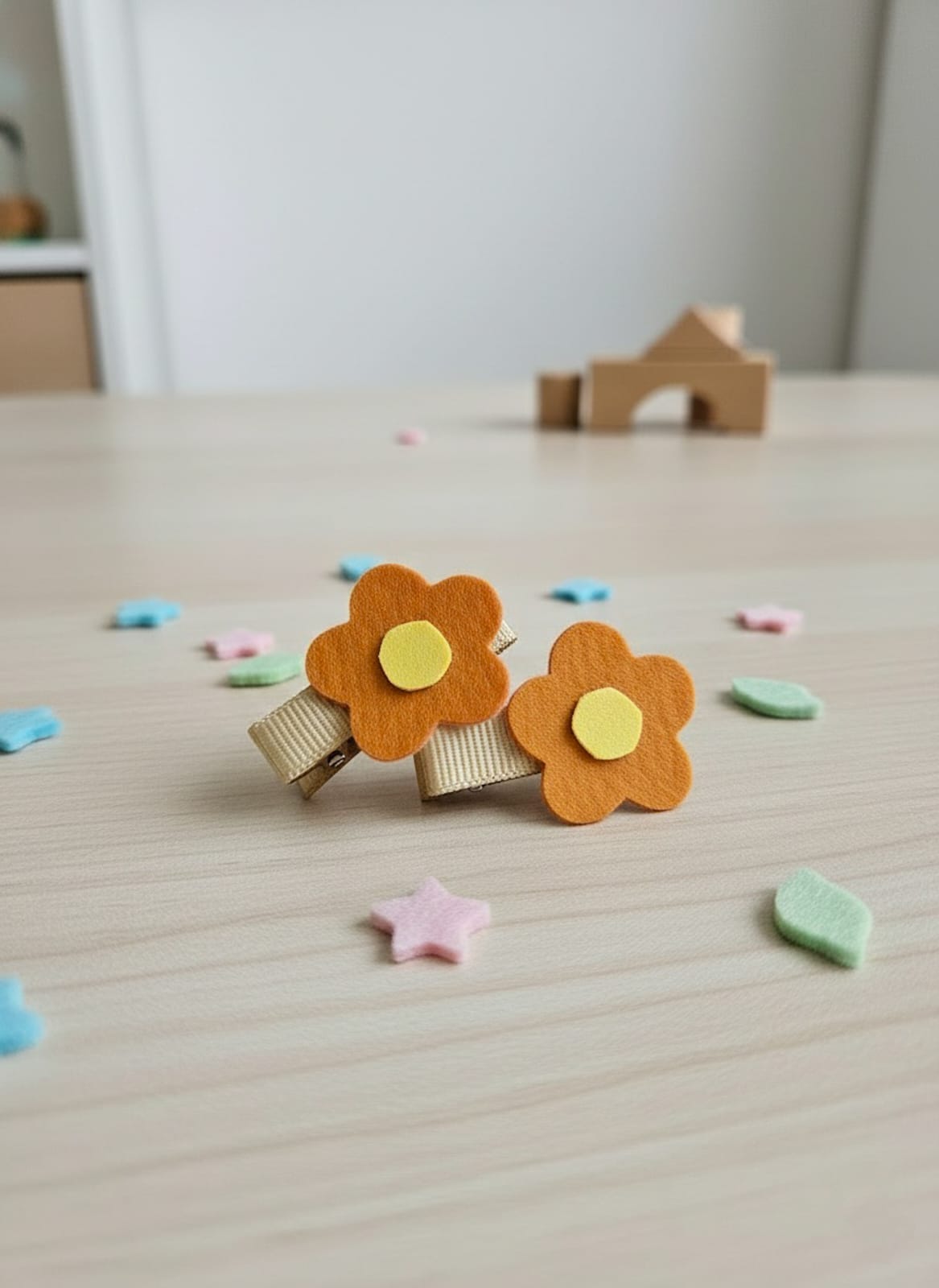 Turuncu Asimetrik Papatya 3.5 cm Klips Toka 2 'li