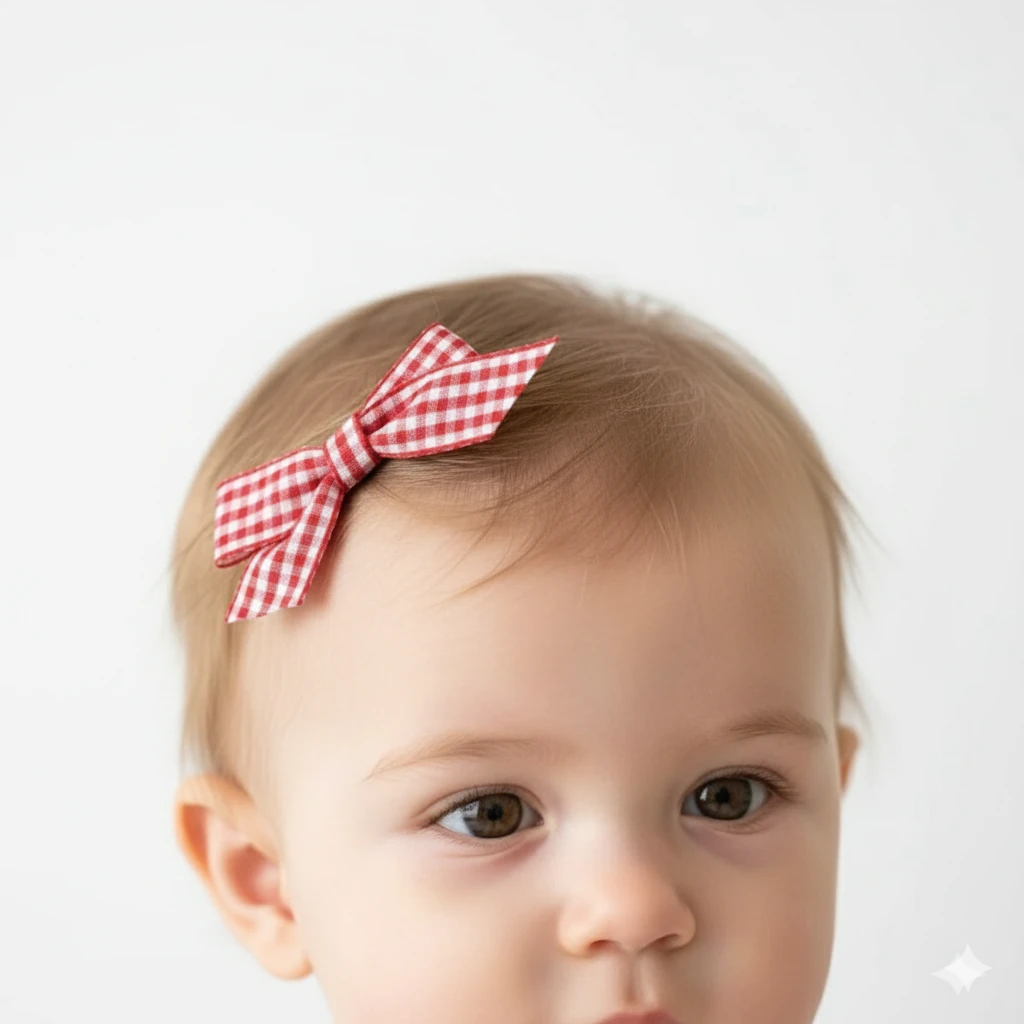 Pötikare Kırmızı Fiyonk Az Saçlı Bebek Tokası