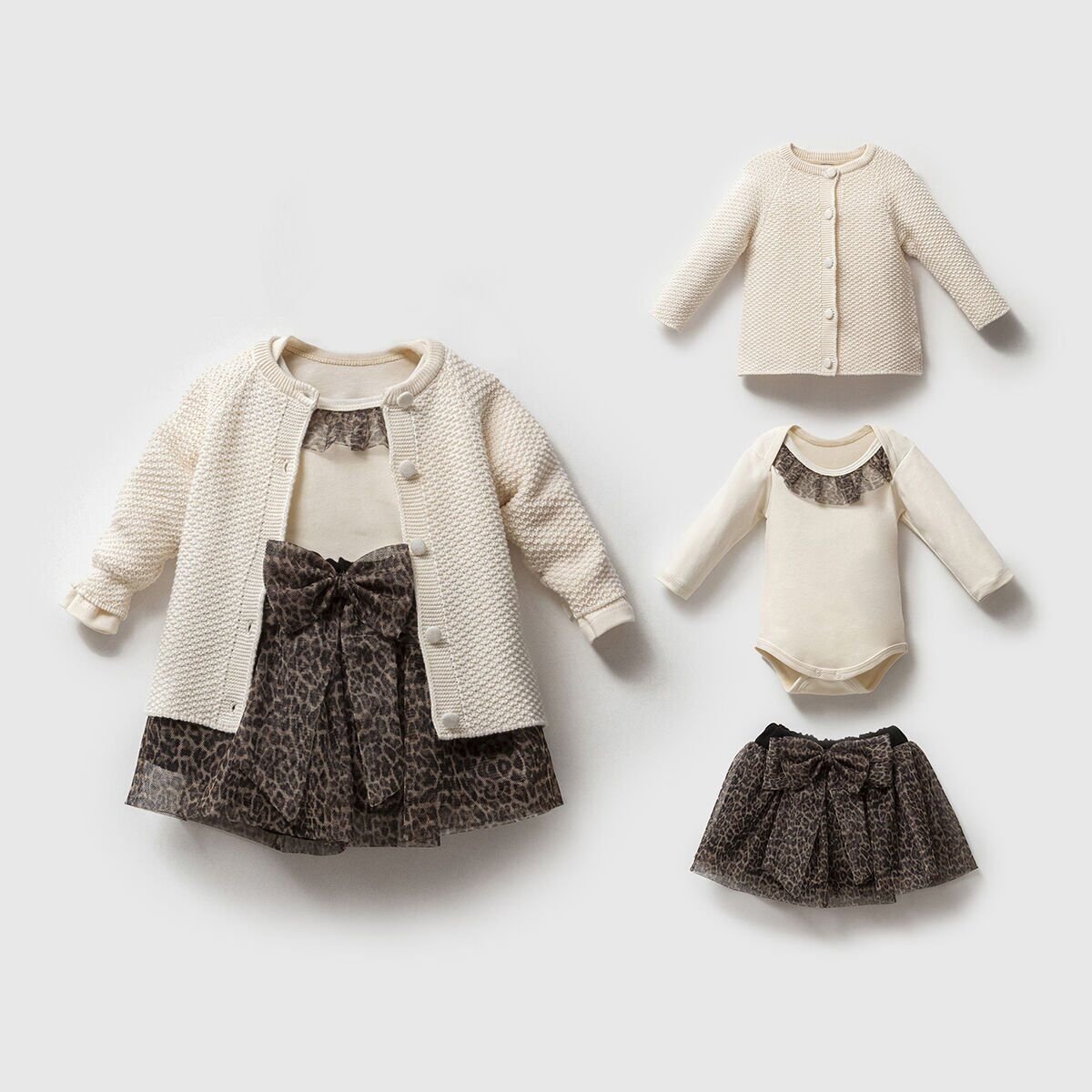 Leopar Desenli Etek Bluz-Triko Ceket Takim