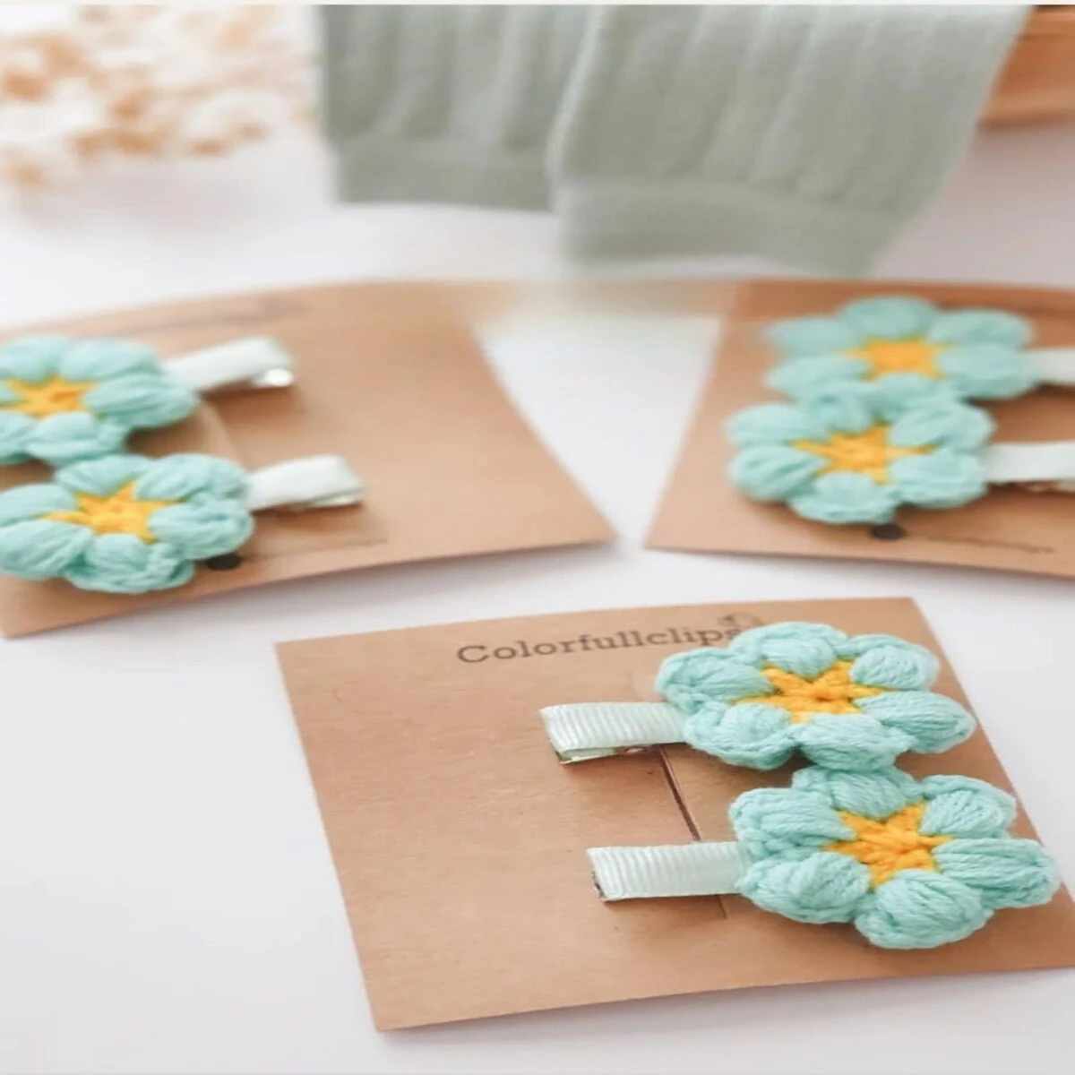 Turkuaz Daisy Örgü Klips Toka Çift