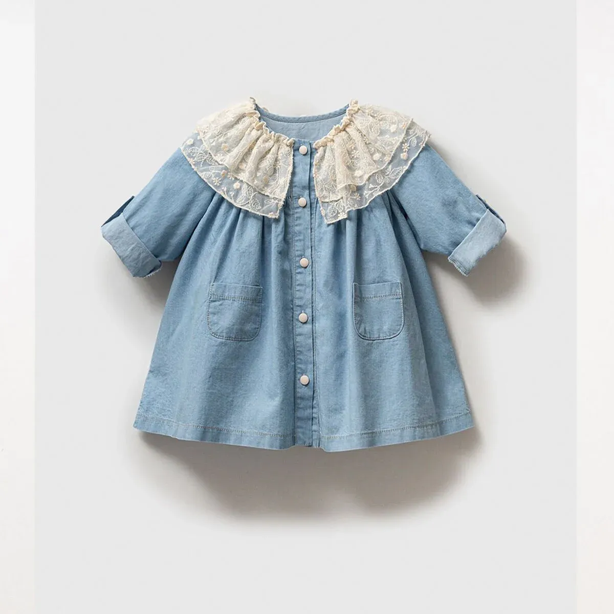 Kot Dantel Yakalı Kız Cocuk Elbise