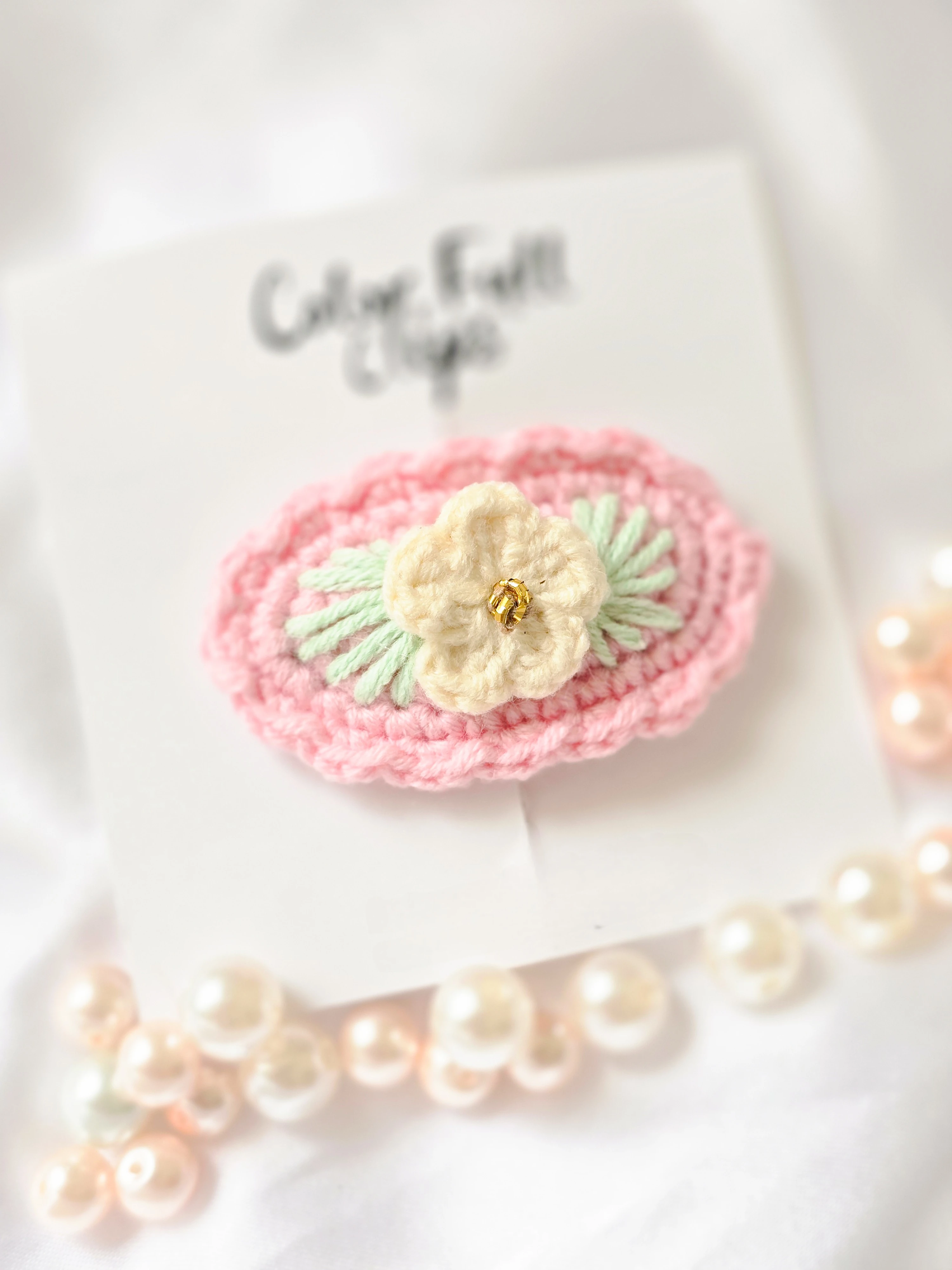 Pembe Zemin Örgü Papatya Az Saçlı Bebek Tokası 