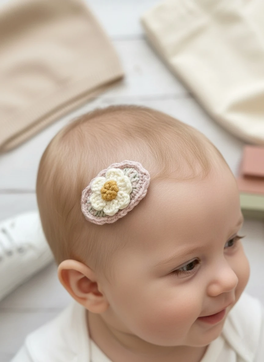 El Örgüsü Zemin Tomurcuklu Papatya Az Saçlı Bebek Tokası (1 Adet)