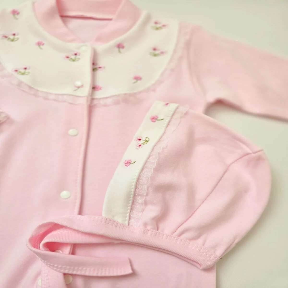 Pamuklu Pembe Kız Bebek Tulum Şapka Takım