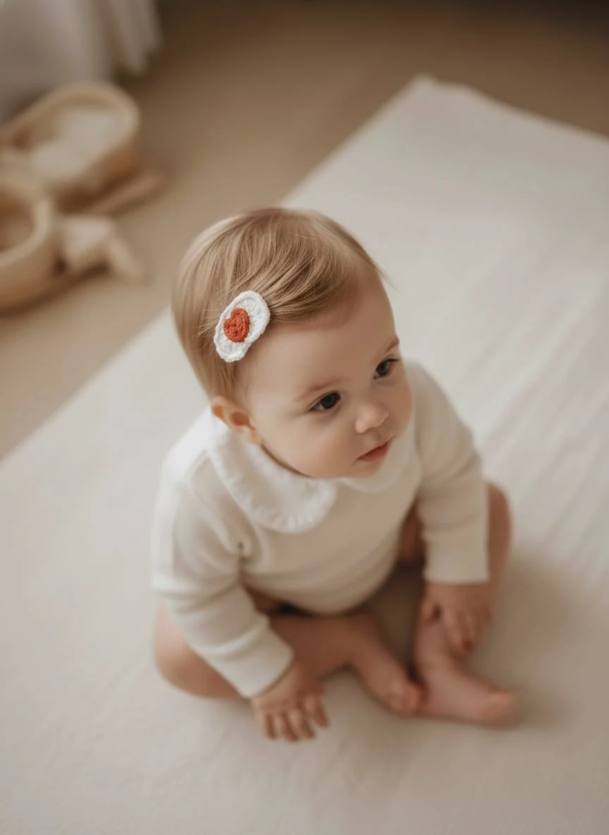 El Örgüsü Kalp Figürlü Az Saçlı Bebek tokası