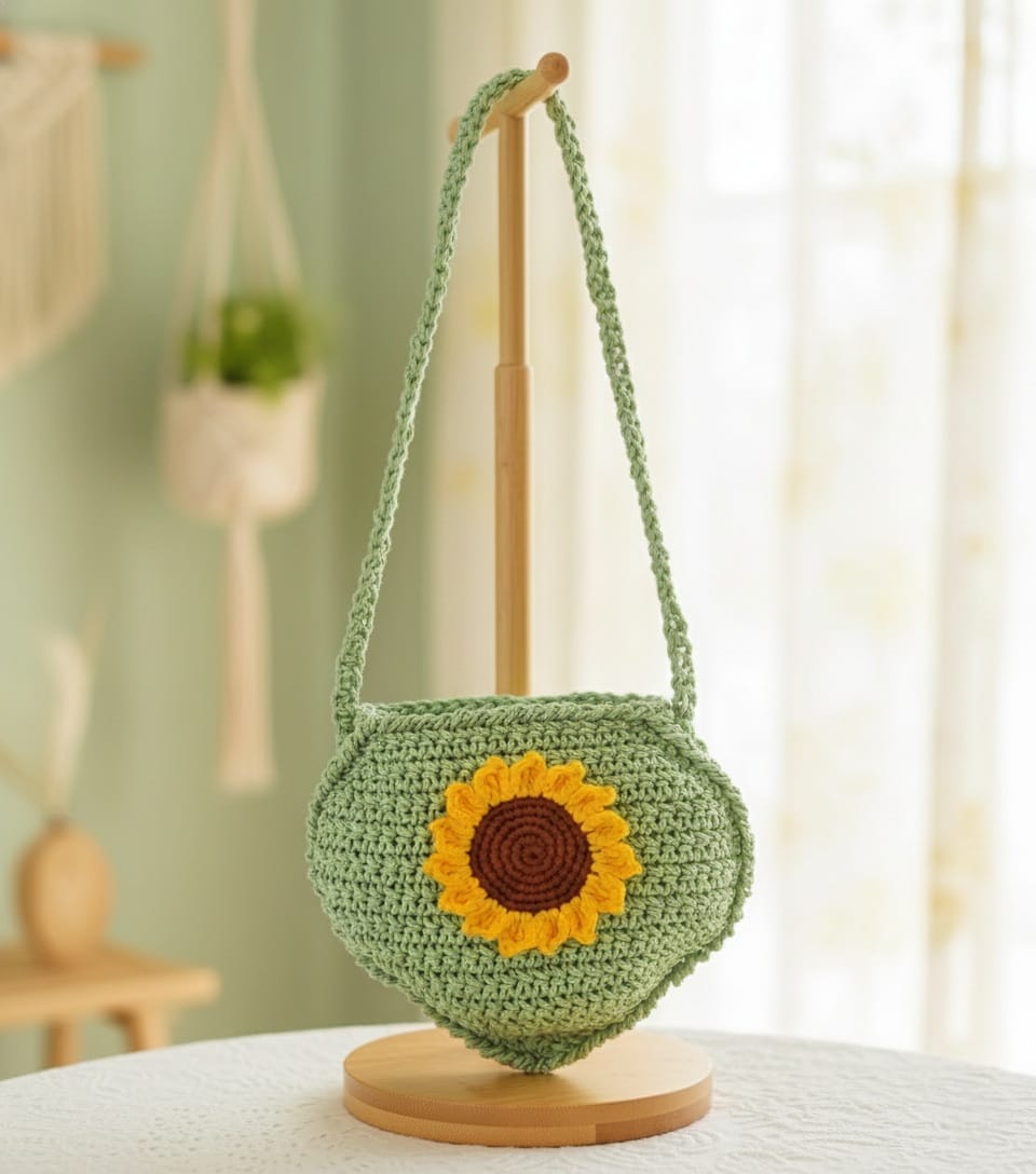 El Örgüsü Hasır Ayçiçeği Canta