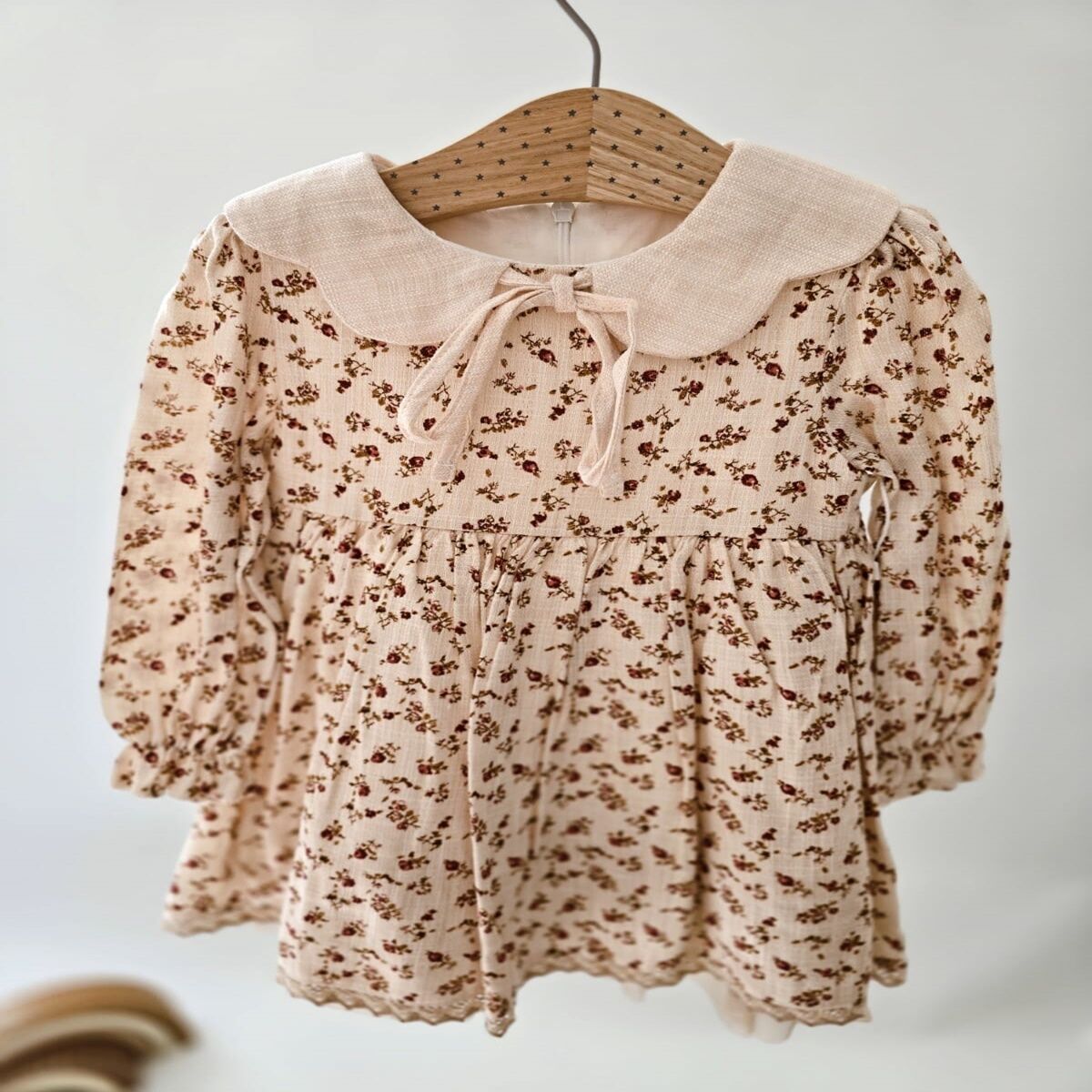 Çıtır Çiçek Desenli Astarlı Bebe Yakalı Kız Bebek Elbisesi