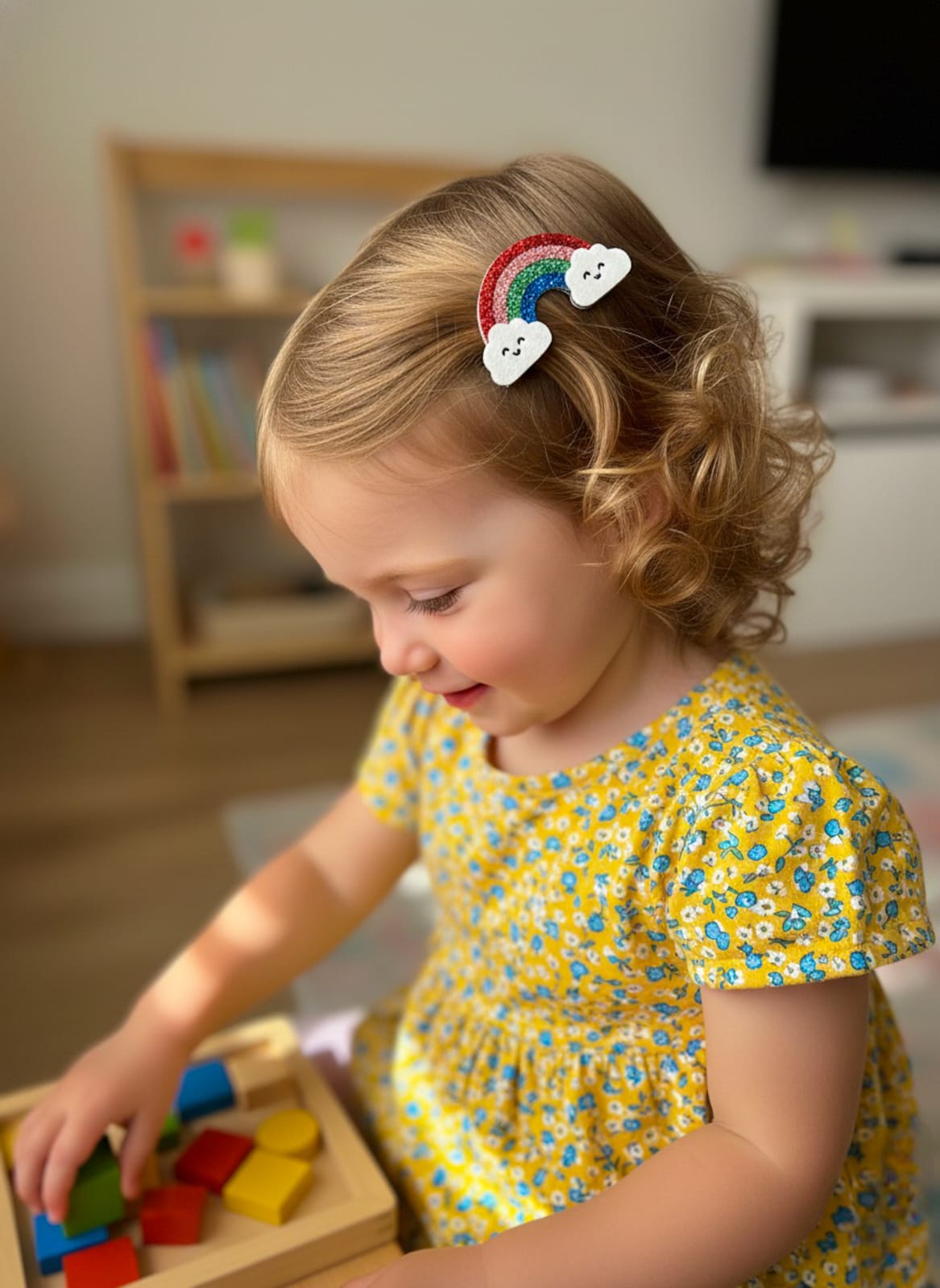 Glitter Bulutlu Gökkuşağı 4 cm Klips Toka Tekli