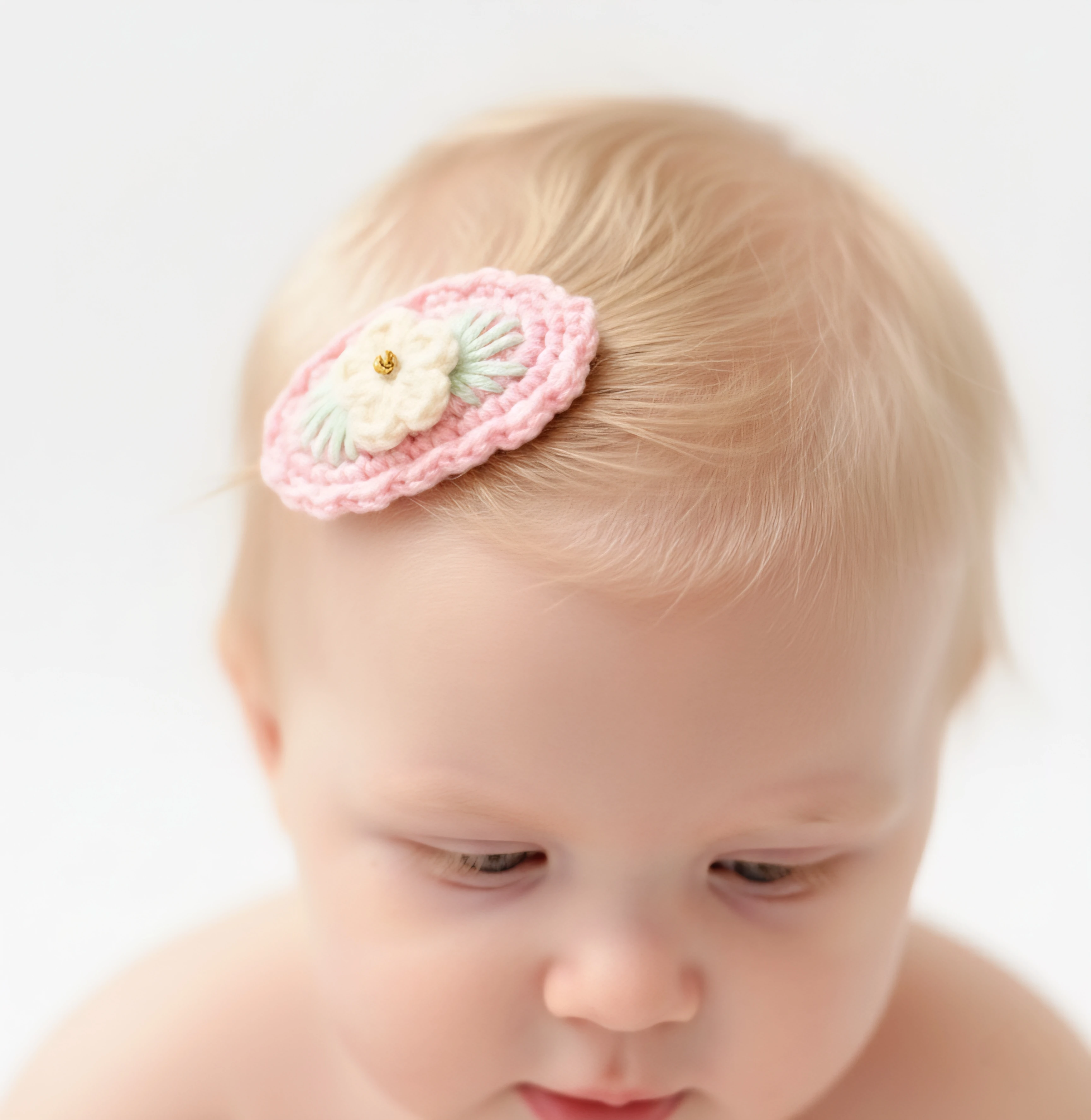 Pembe Zemin Örgü Papatya Az Saçlı Bebek Tokası 