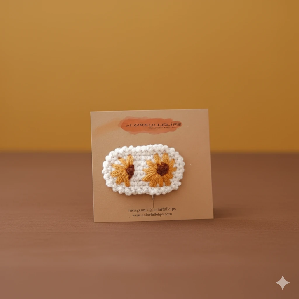 Ayçiçeği Desenli El Örgüsü Çıtçıt Toka Adet